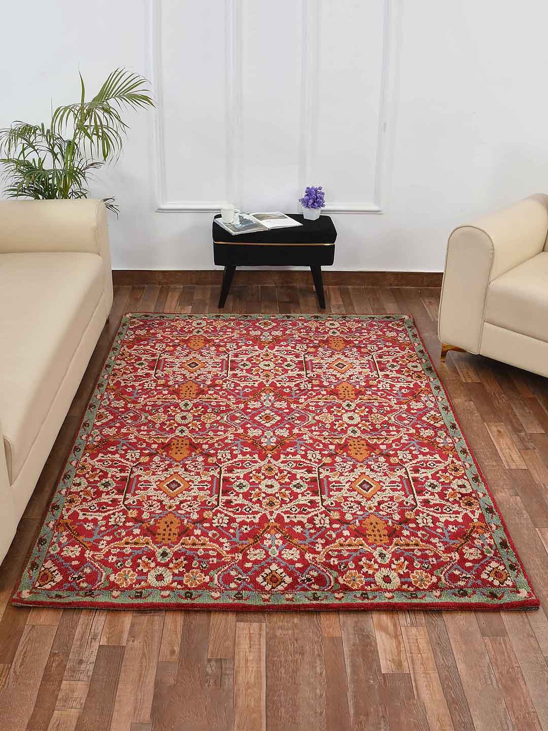 PRESTO Red & Golden Traditional Printed No Shredding Carpet