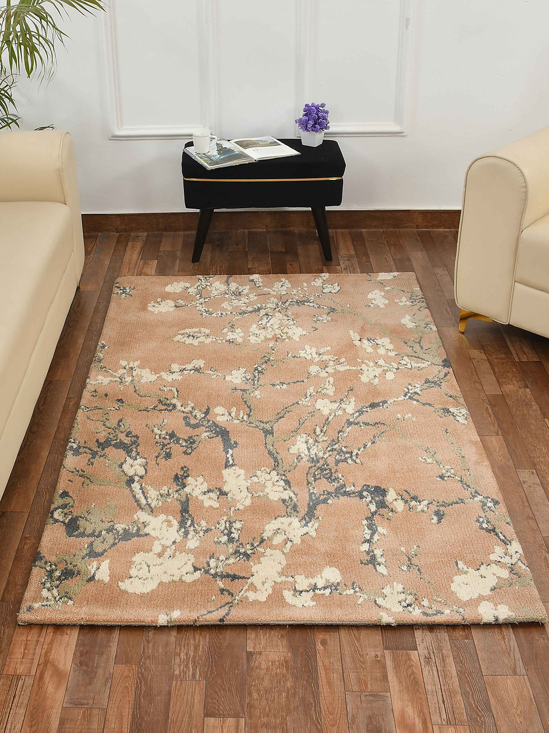 PRESTO Beige & Grey Floral Printed No-Shred Carpet