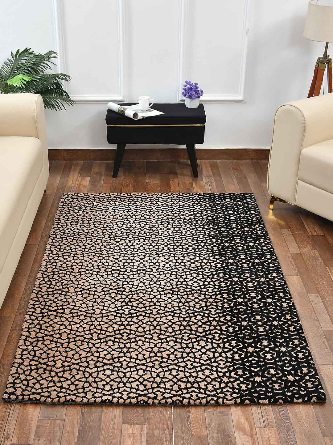 PRESTO Black & Beige Abstract Printed No Shredding Carpet
