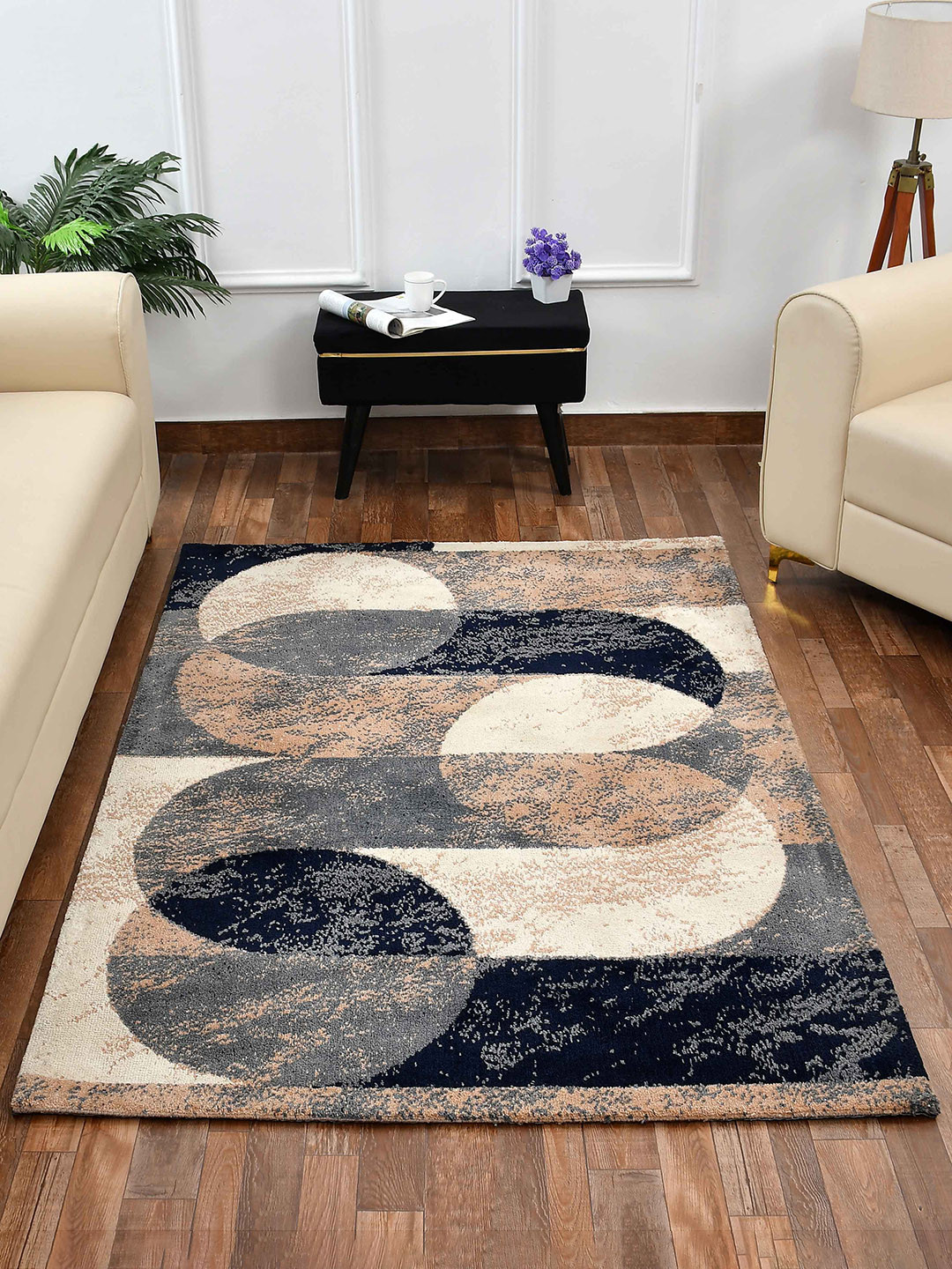 PRESTO Blue & Beige Geometric Printed No Shredding Carpet