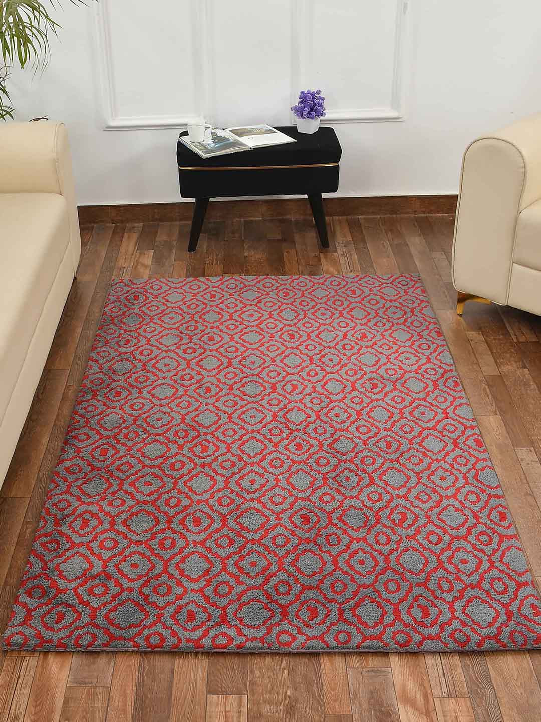 PRESTO Red & Grey Abstract Printed No Shredding Carpet