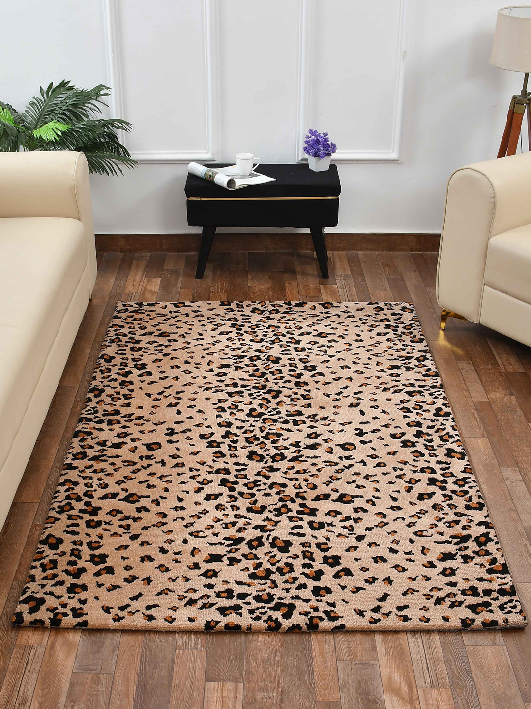 PRESTO Beige & Black Abstract Printed No Shredding Carpet