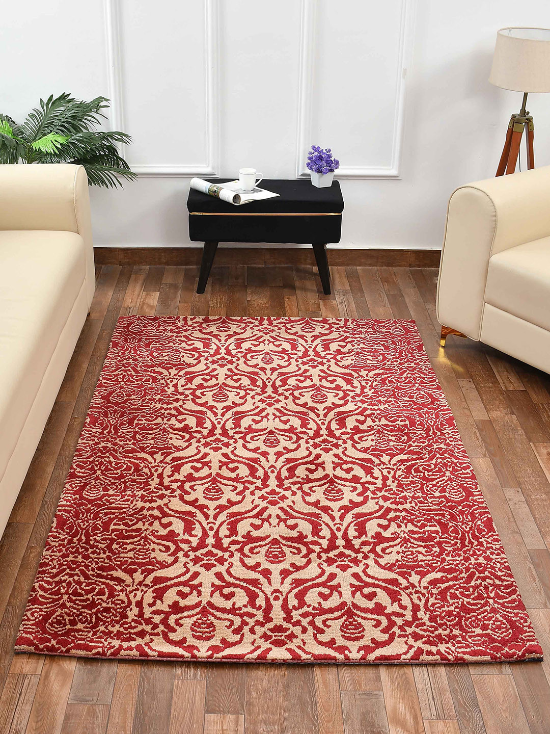 PRESTO Red & Gold-Toned Ethnic Motif Printed No-Shred Carpet