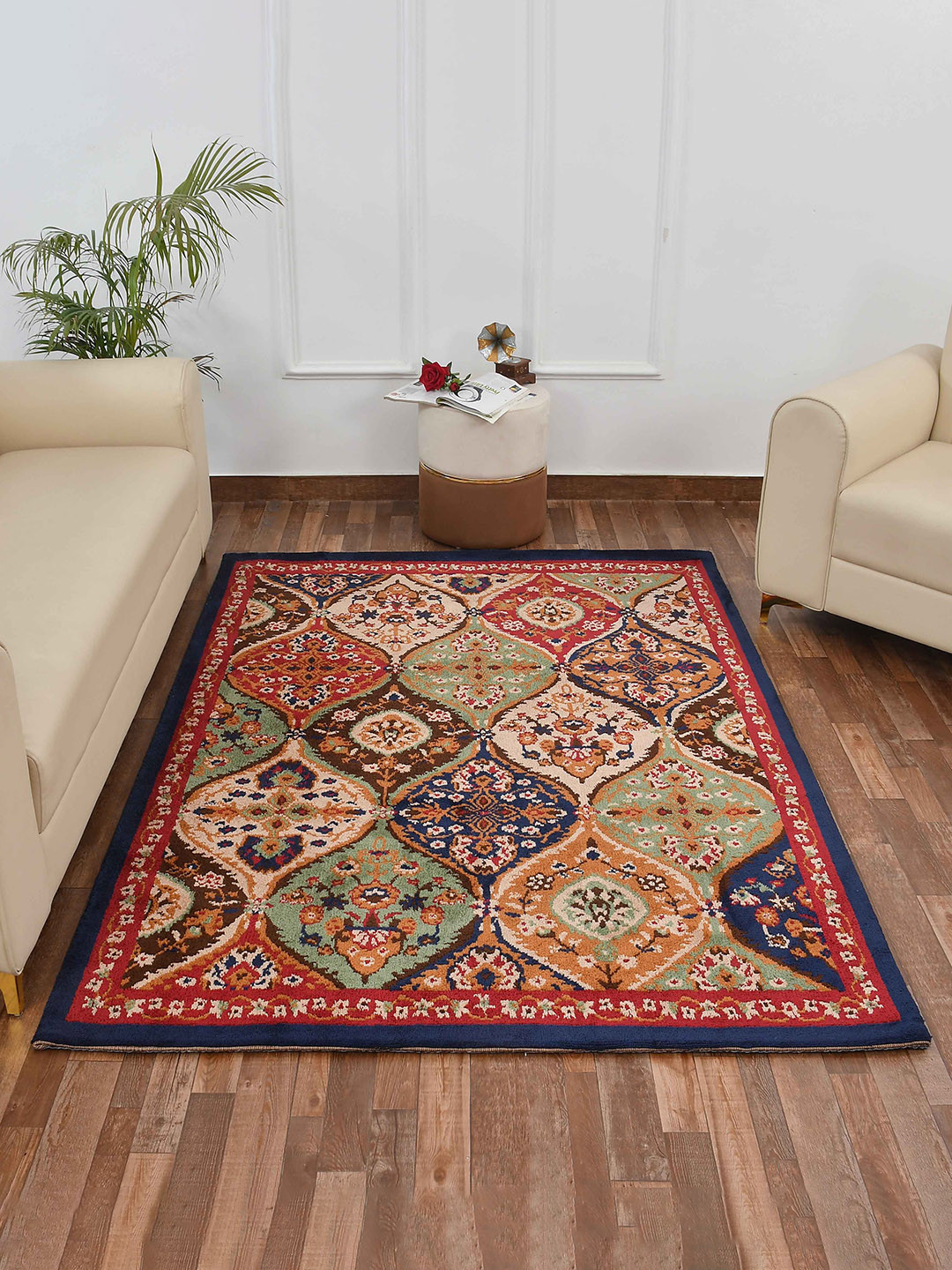 PRESTO Blue & Red Ethnic Motif Printed No-Shred Carpet