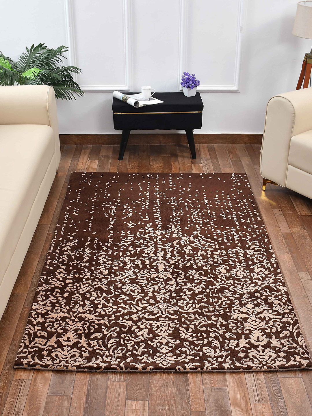 PRESTO Brown & Beige Abstract Printed No-Shred Carpet