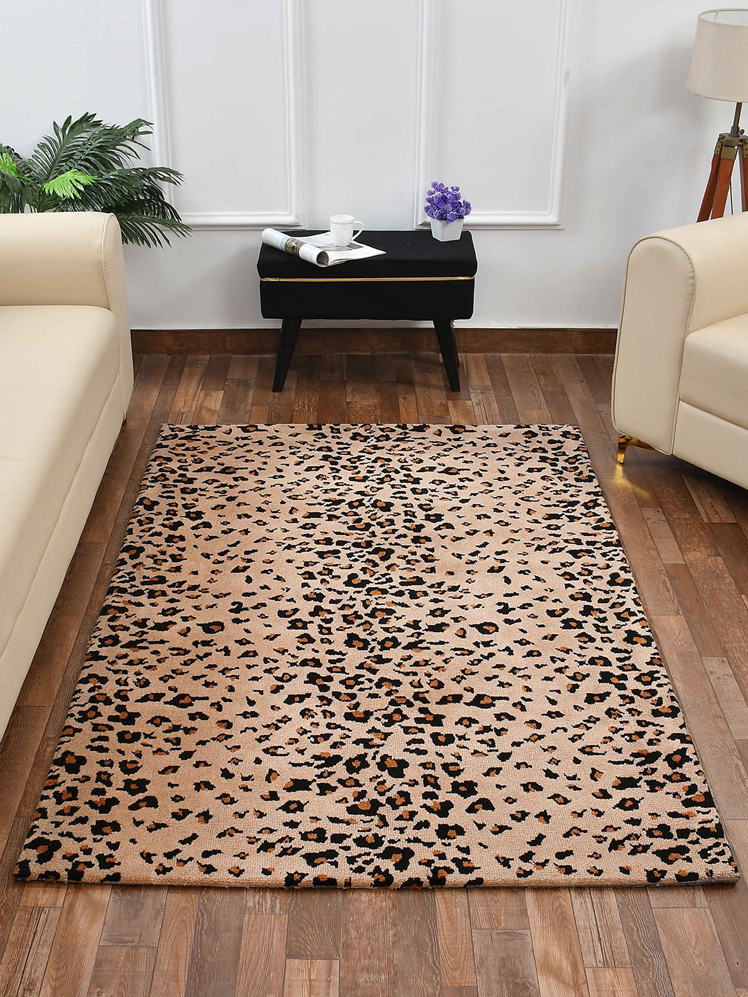 PRESTO Beige & Black Abstract Printed No Shredding Carpet