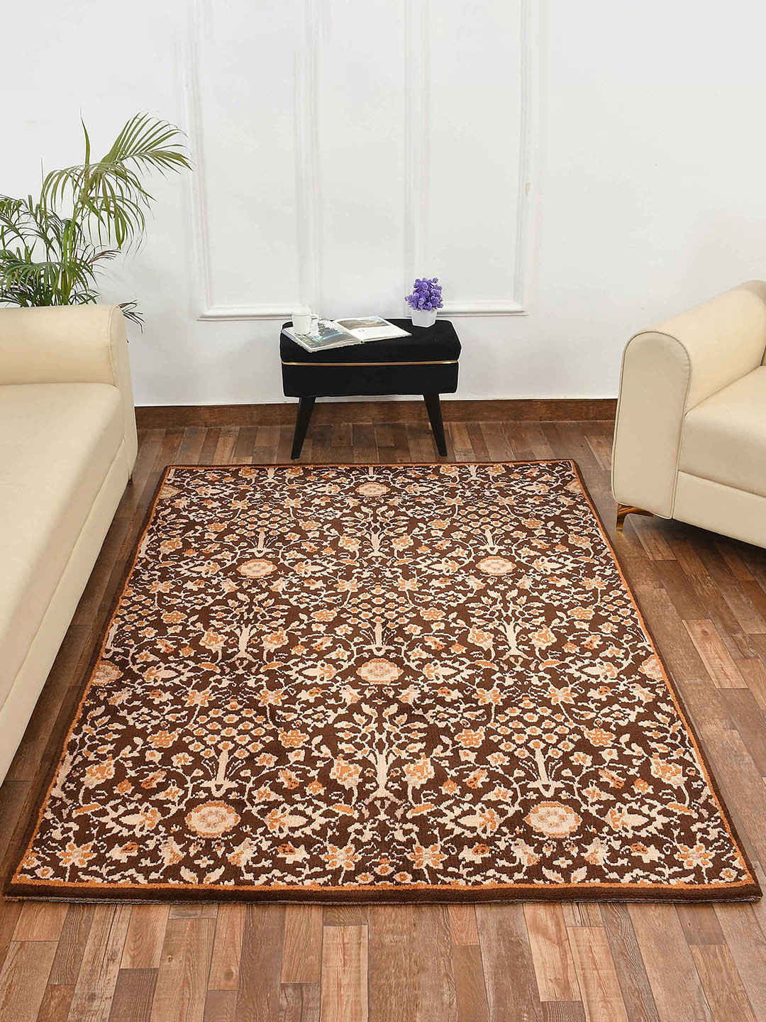 PRESTO Brown & Beige Ethnic Motif Printed No-Shred Carpet