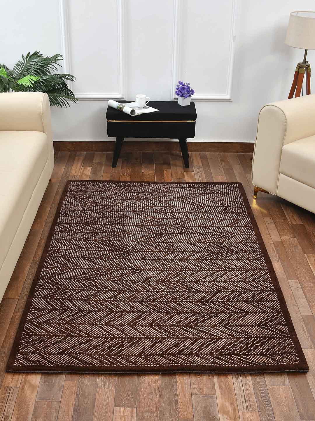 PRESTO Brown & Beige Abstract Printed No Shredding Carpet
