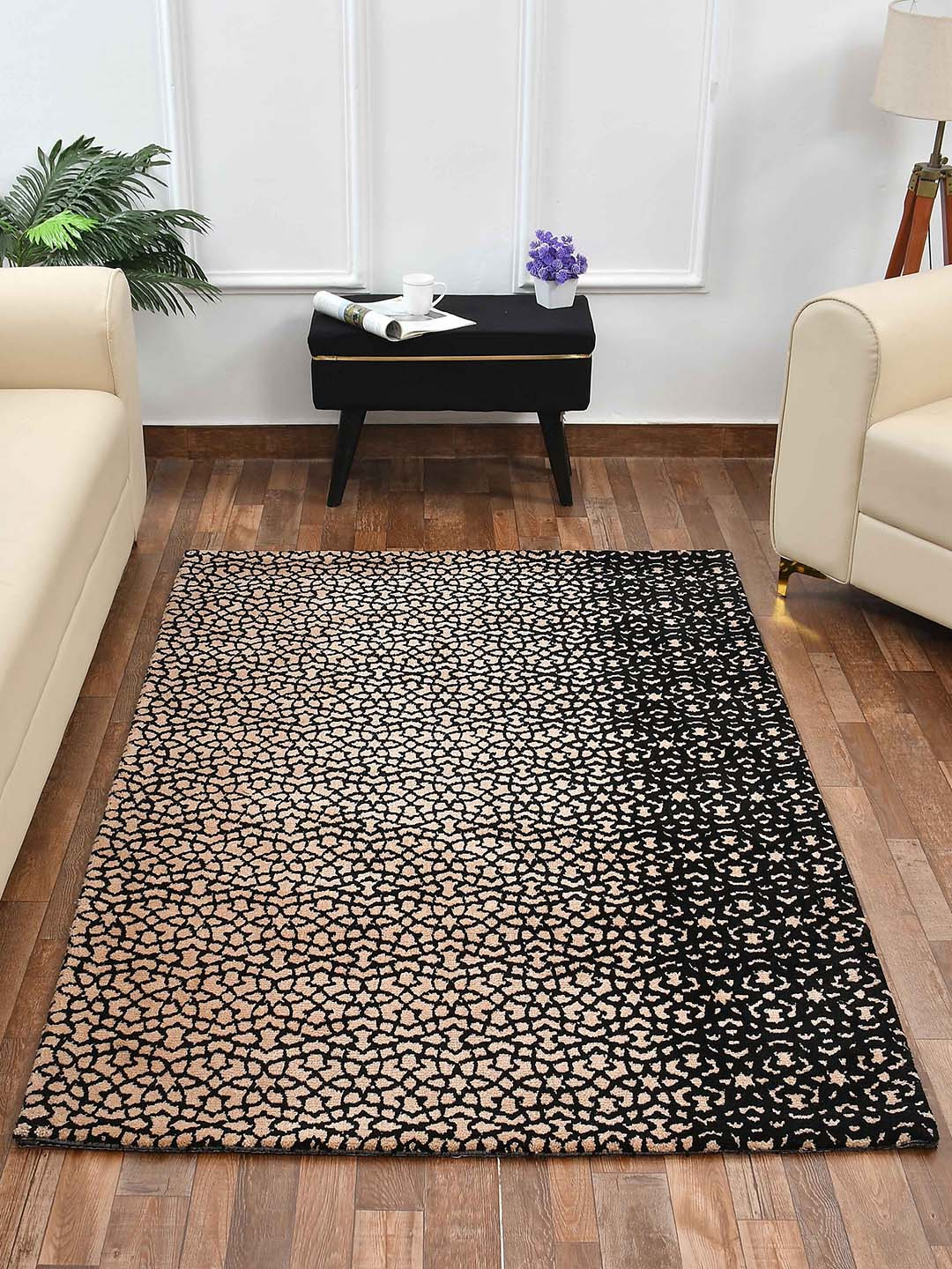 PRESTO Black & Beige Abstract Printed No Shredding Carpet