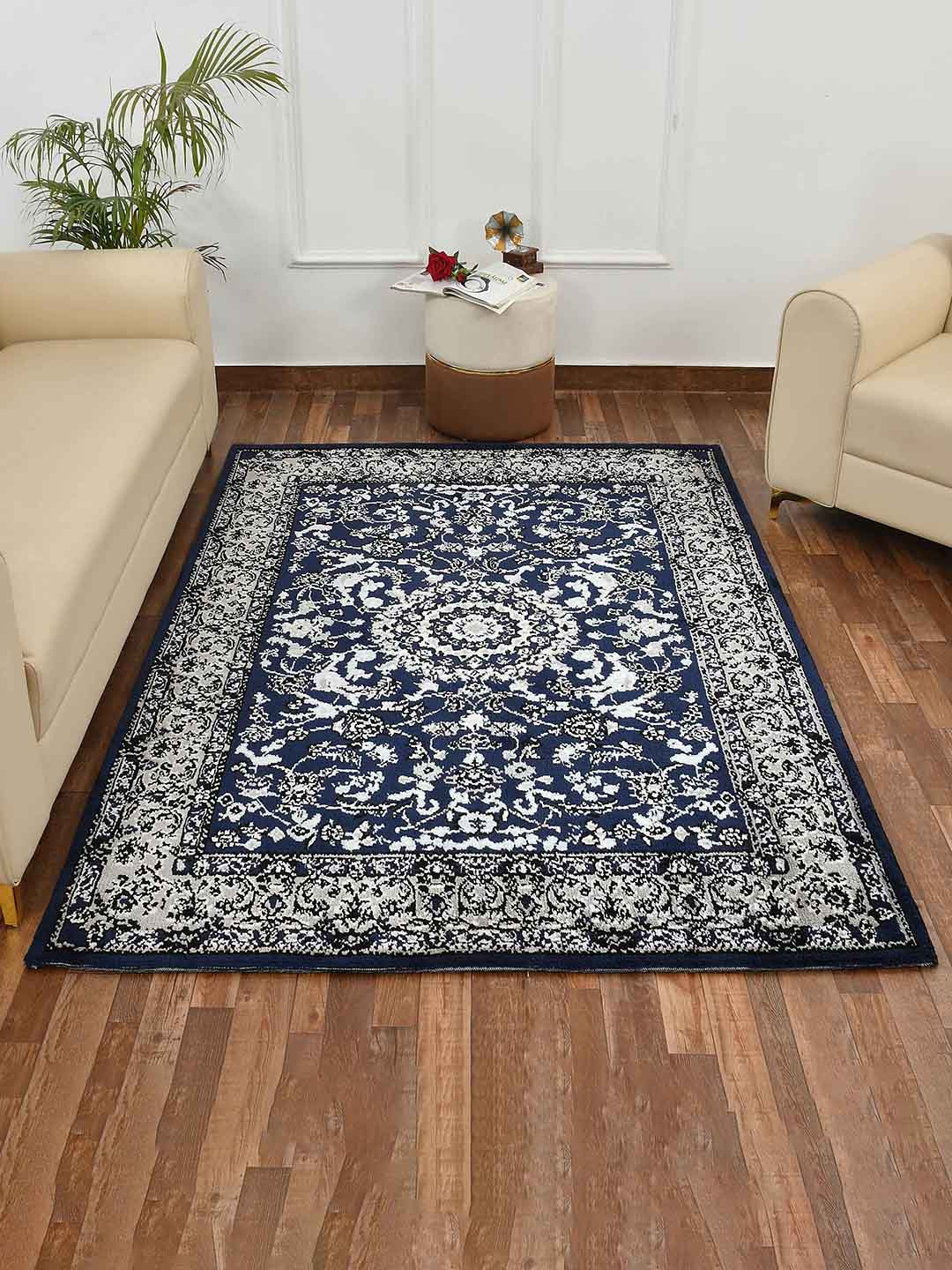 PRESTO Blue & Grey Traditional Printed Non-Shredding Rectangular Carpet