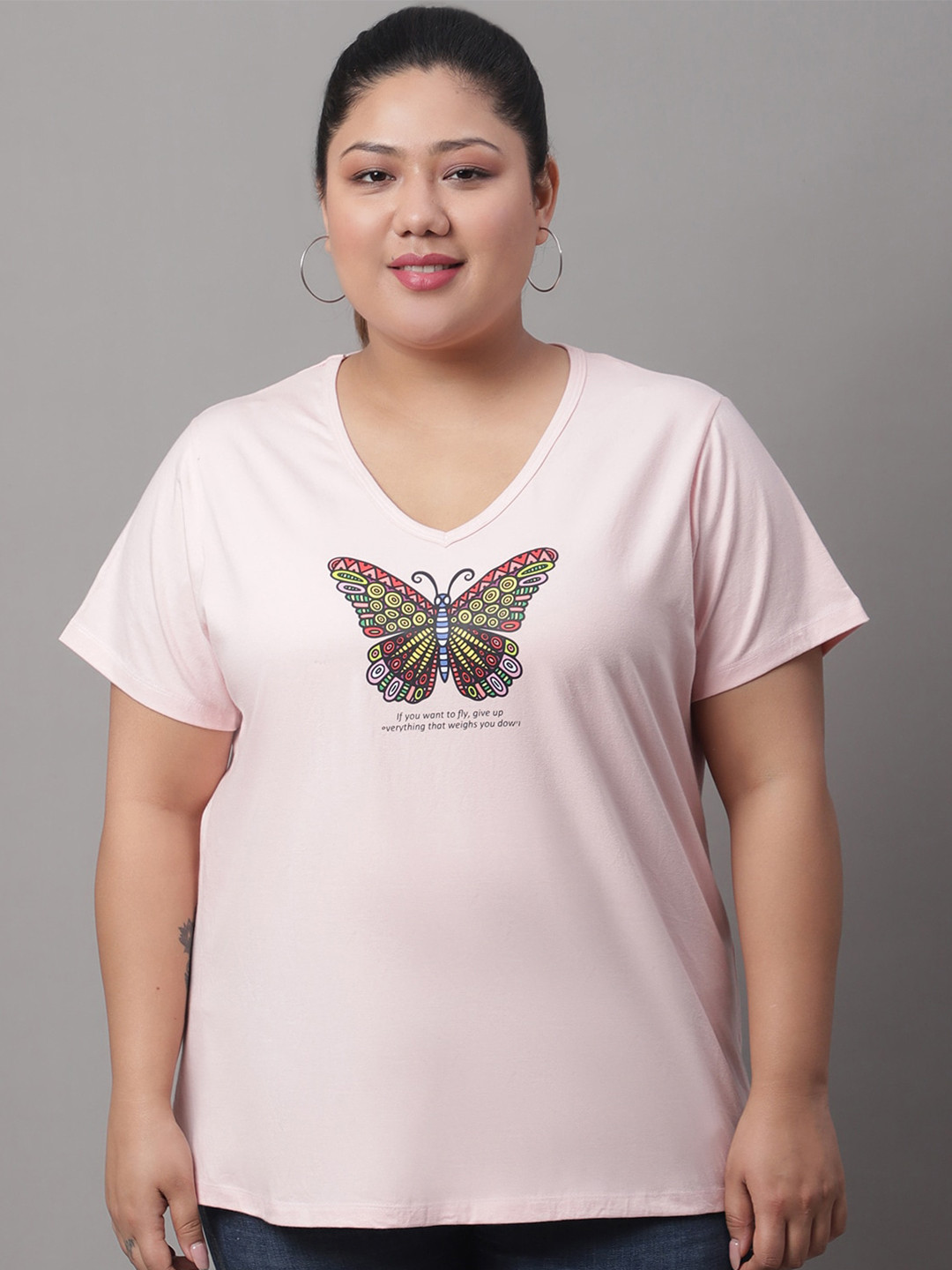 Rute V-Neck Graphic Printed Cotton T-Shirt