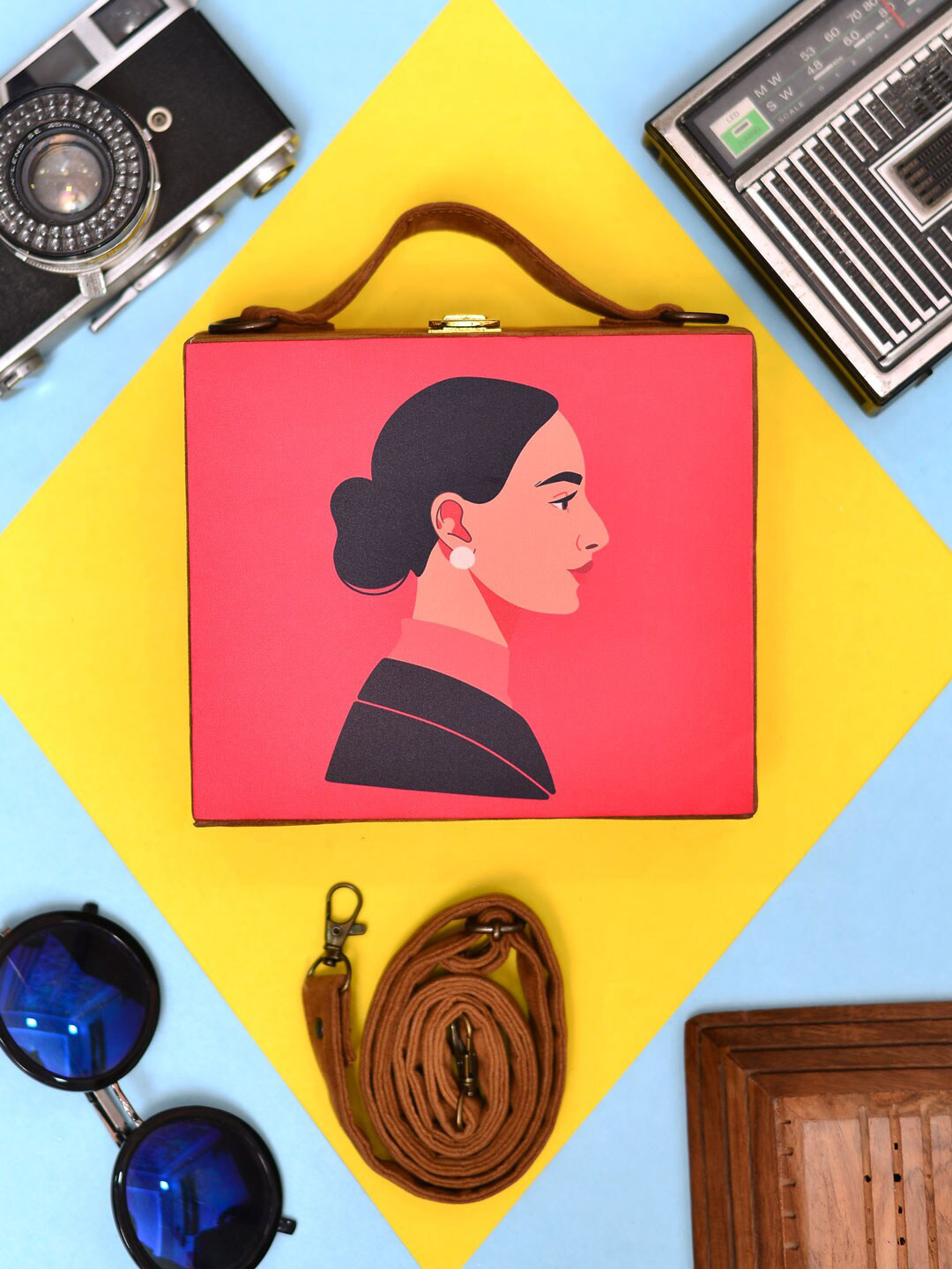 ARTKLIM Portrait Printed Suitcase Style Box Clutch