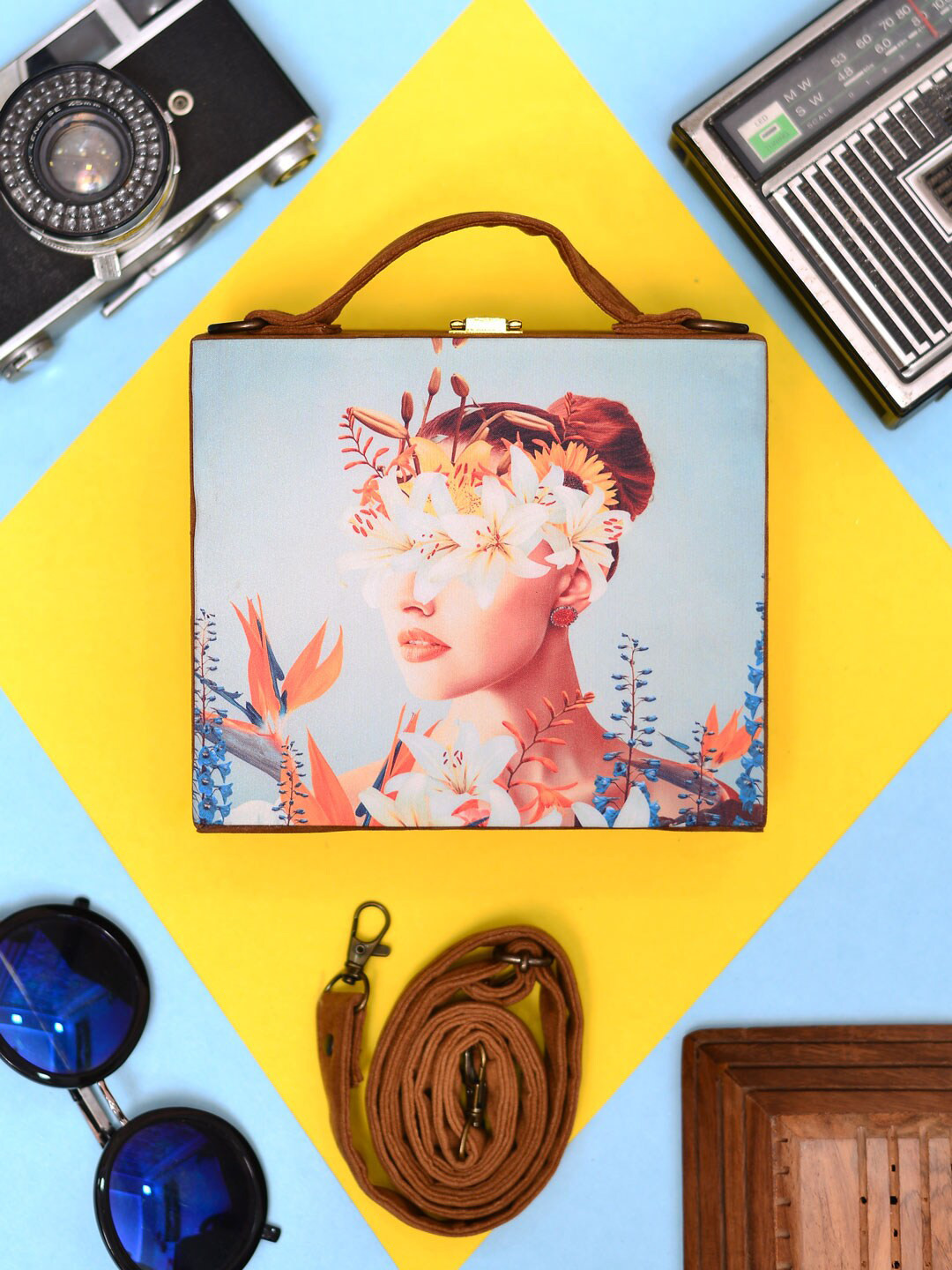 ARTKLIM Floral Printed Suitcase Style Box Clutch