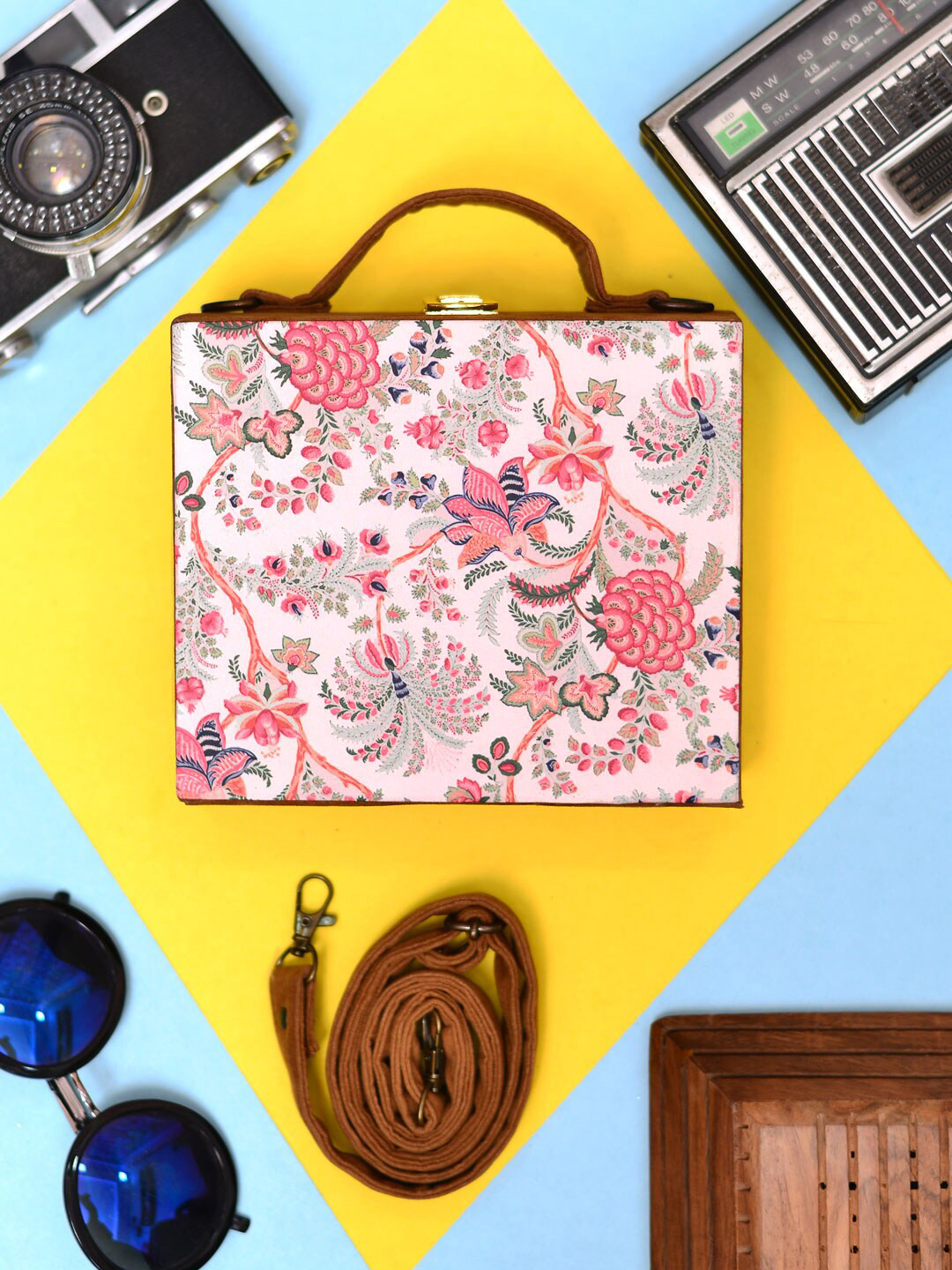 ARTKLIM Floral Printed Suitcase Style Box Clutch