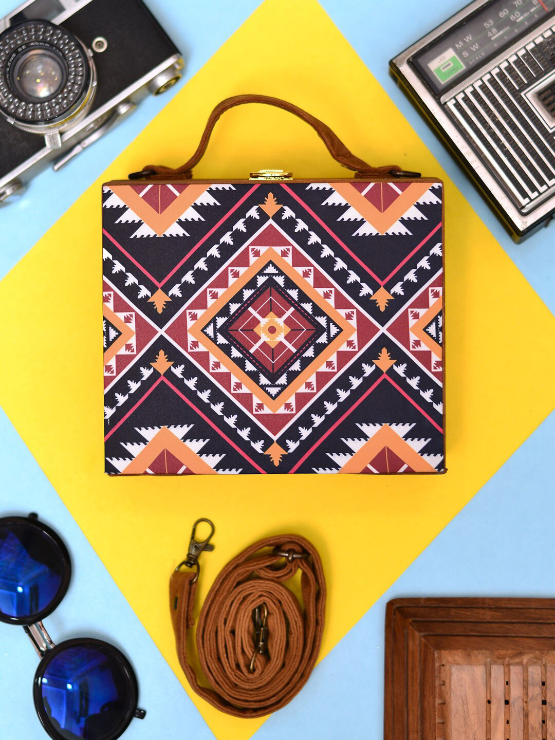 ARTKLIM Symmetrical Printed Suitcase Style Box Clutch