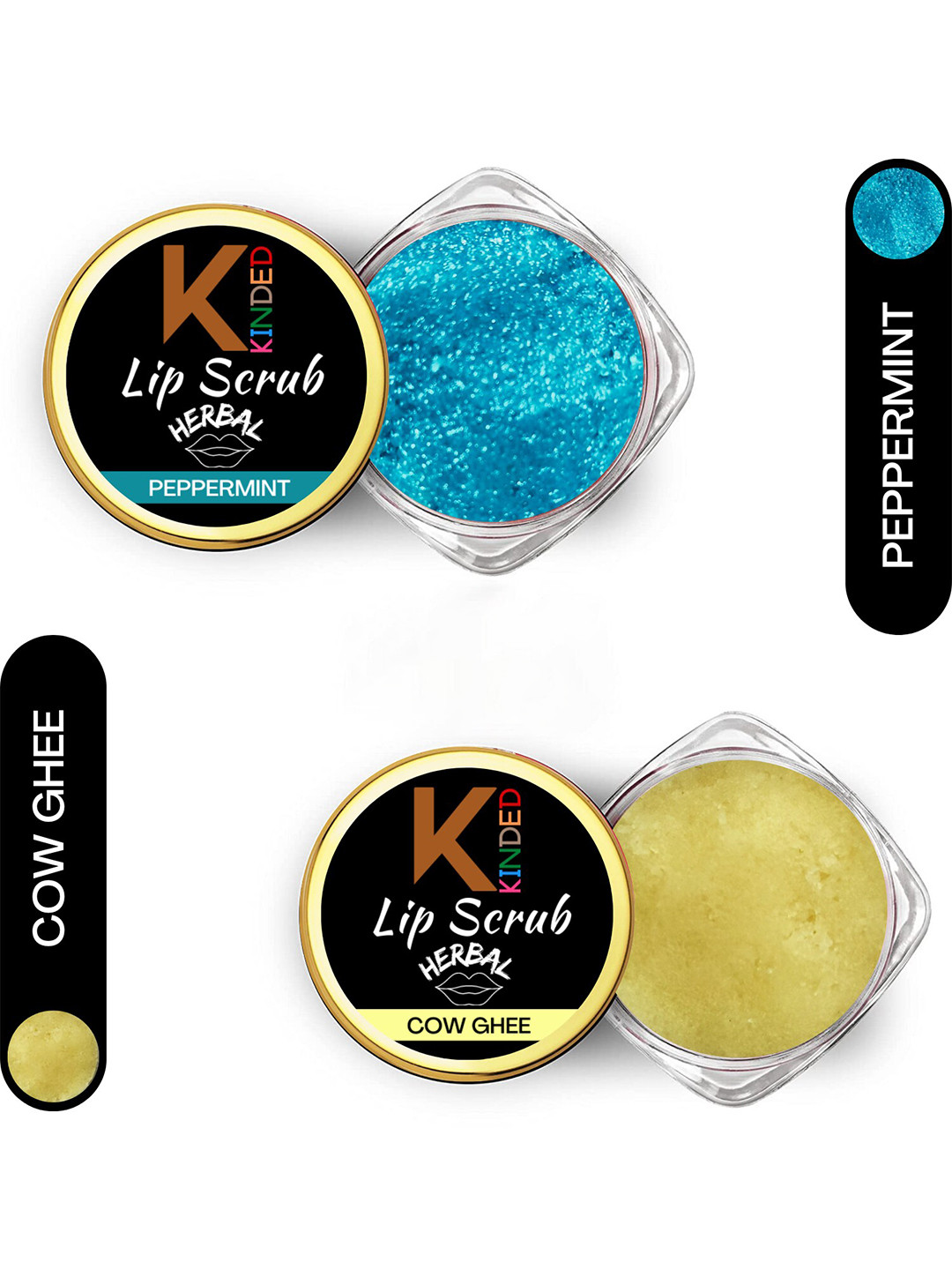 KINDED Set of 2 Herbal Lip Scrub 10 g Each - Peppermint 01& Cow Ghee 05