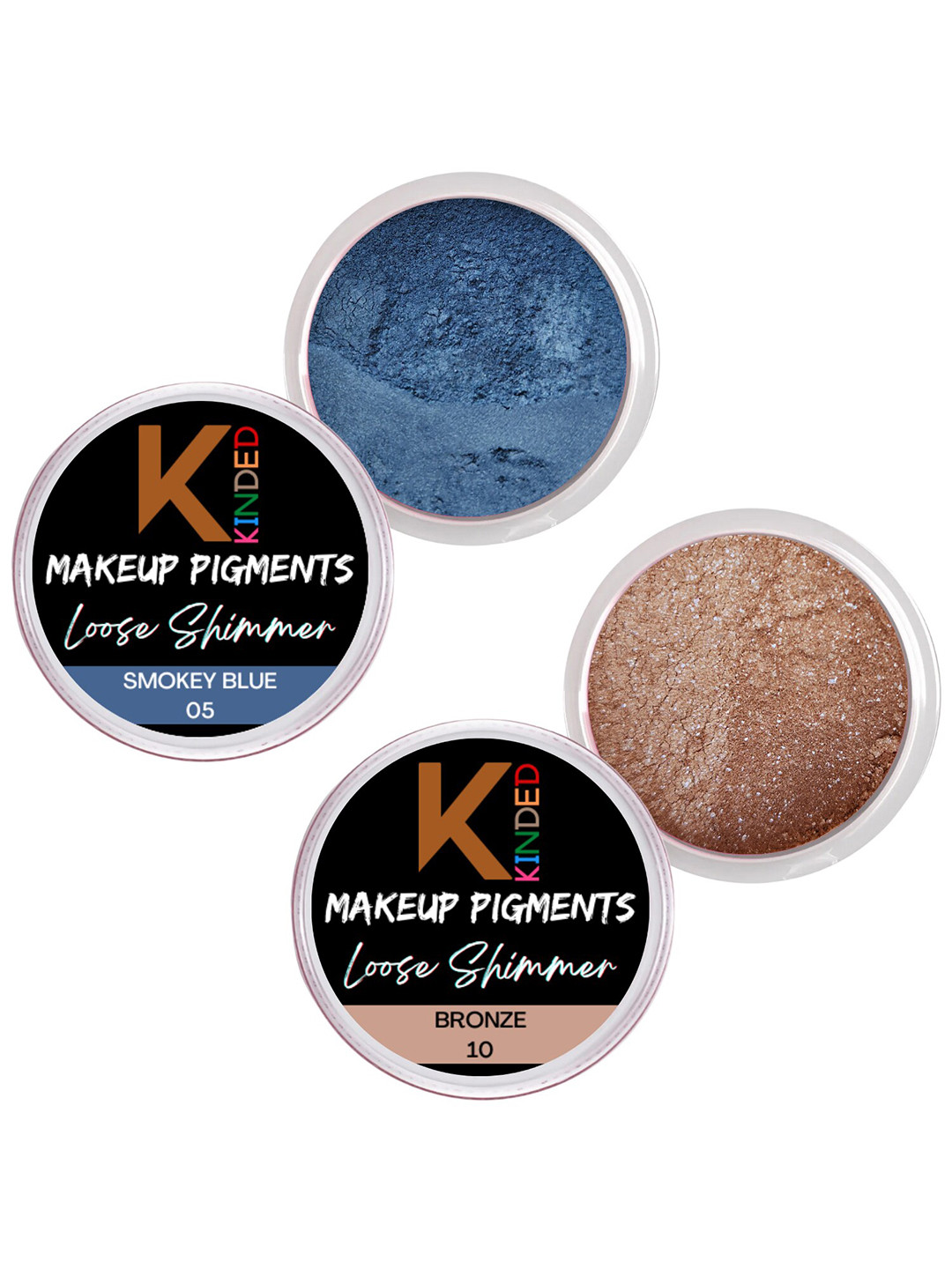 KINDED Set Of 2 Makeup Pigments Loose Shimmer Eyeshadow - Smokey Blue 05 & Bronze 10