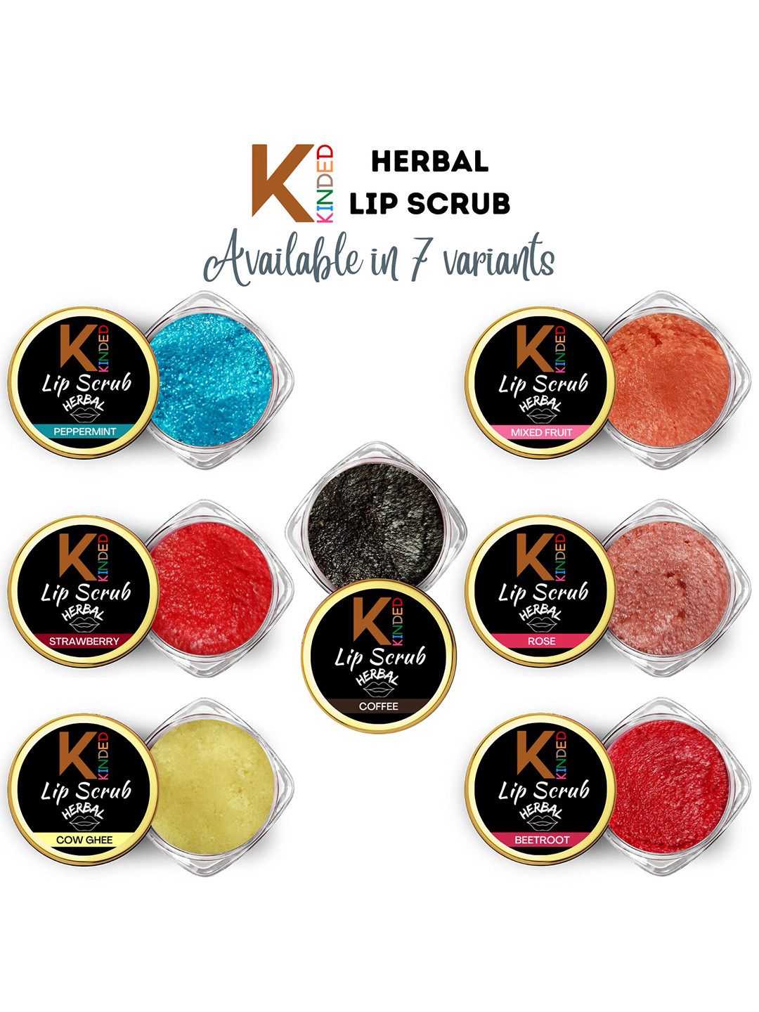 KINDED Set of 7 Herbal Lip Scrub - 10 g Each