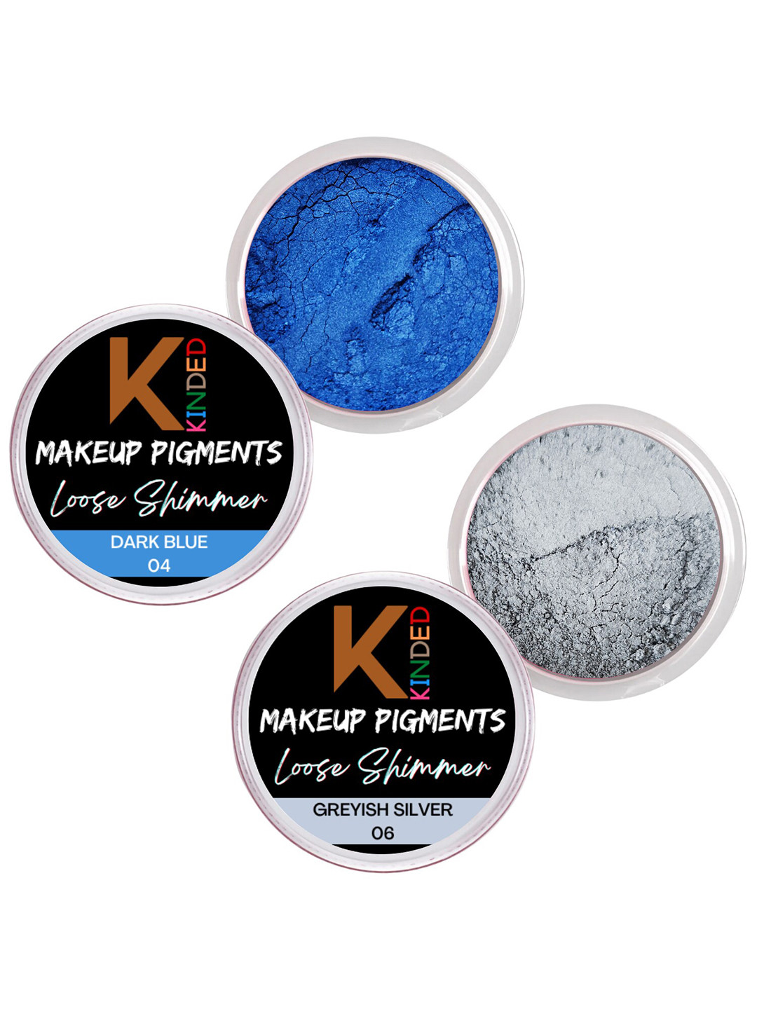 KINDED Set Of 2 Makeup Pigments Loose Shimmer Eyeshadow - Dark Blue 04 & Greyish Silver 06