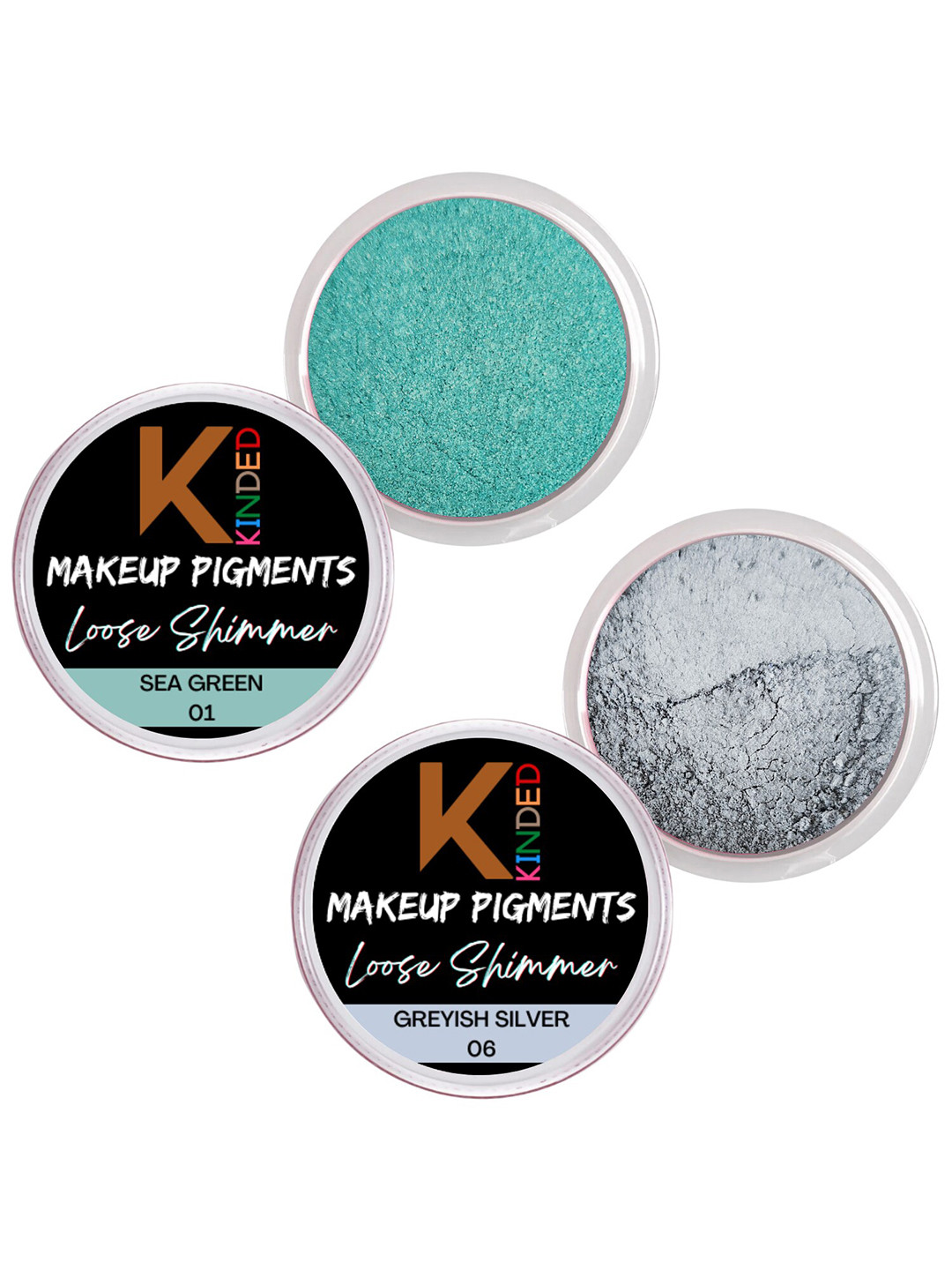 KINDED Set Of 2 Makeup Pigments Loose Shimmer Eyeshadow - Sea Green 01 & Greyish Silver 06