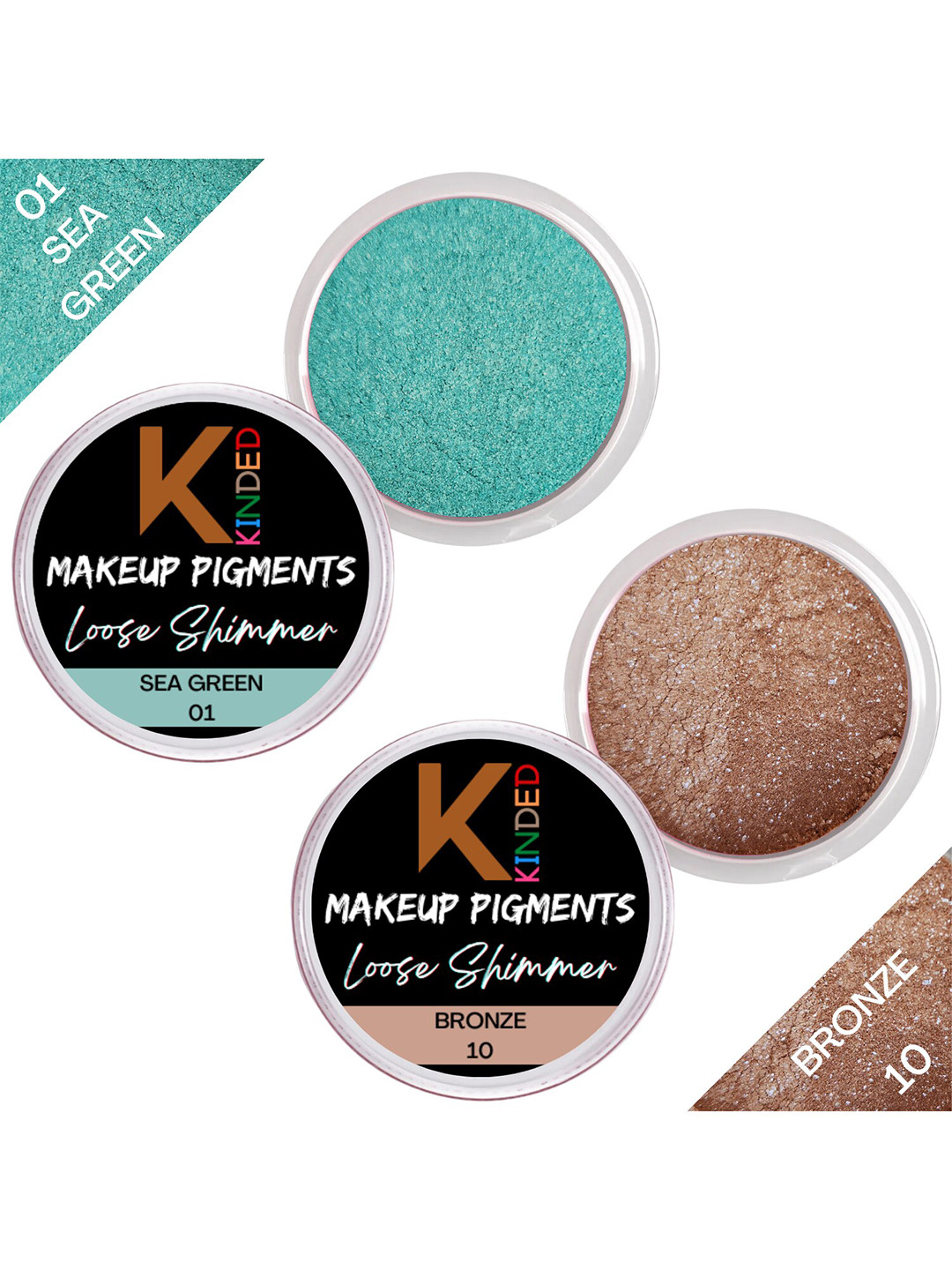 KINDED Set Of 2 Makeup Pigments Loose Shimmer Eyeshadow - Sea Green 01 & Bronze 10