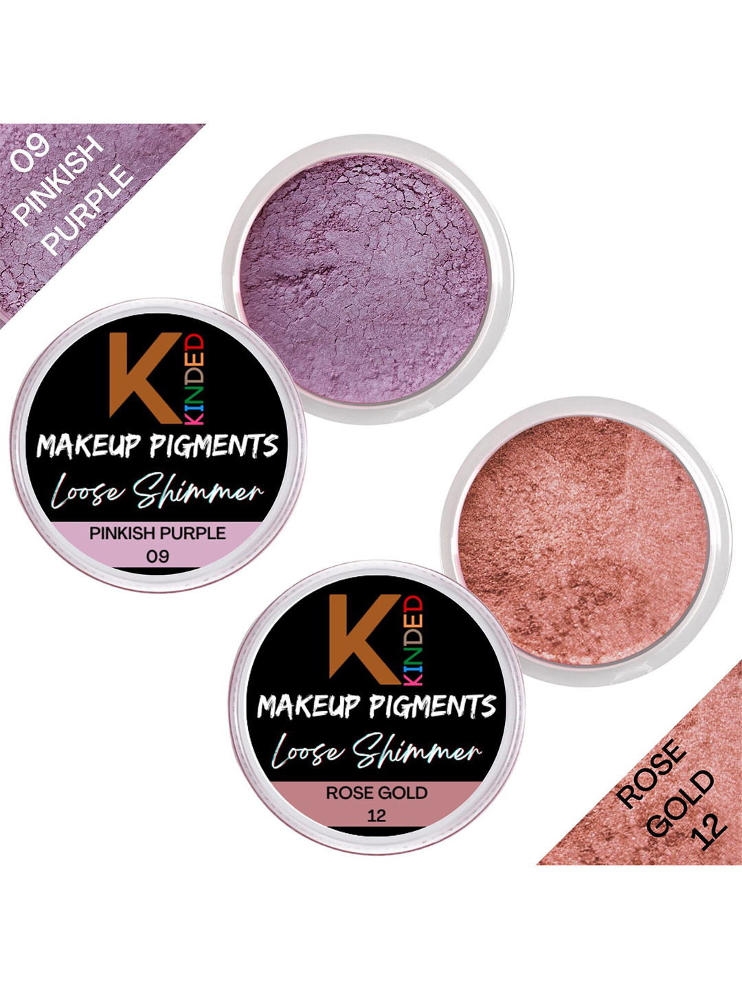 KINDED Set Of 2 Makeup Pigments Loose Shimmer Eyeshadow - Pinkish Purple 09 & Rose Gold 12