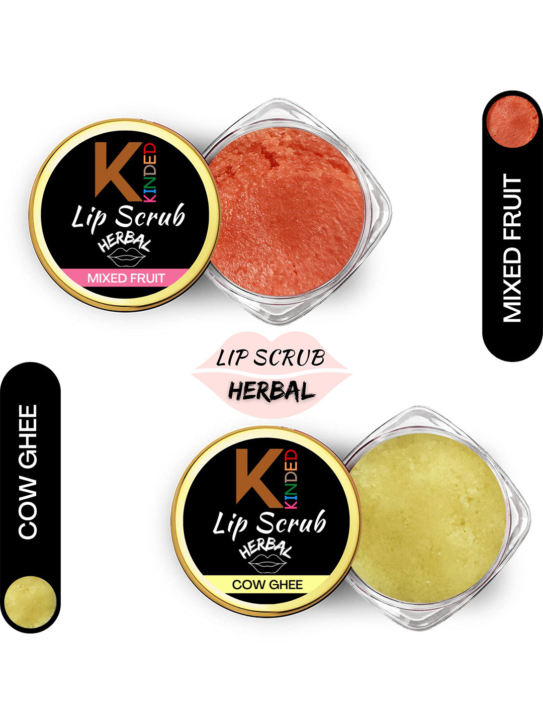 KINDED Set of 2 Herbal Lip Scrub 10 g Each - Mixed Fruit 02 & Cow Ghee 05