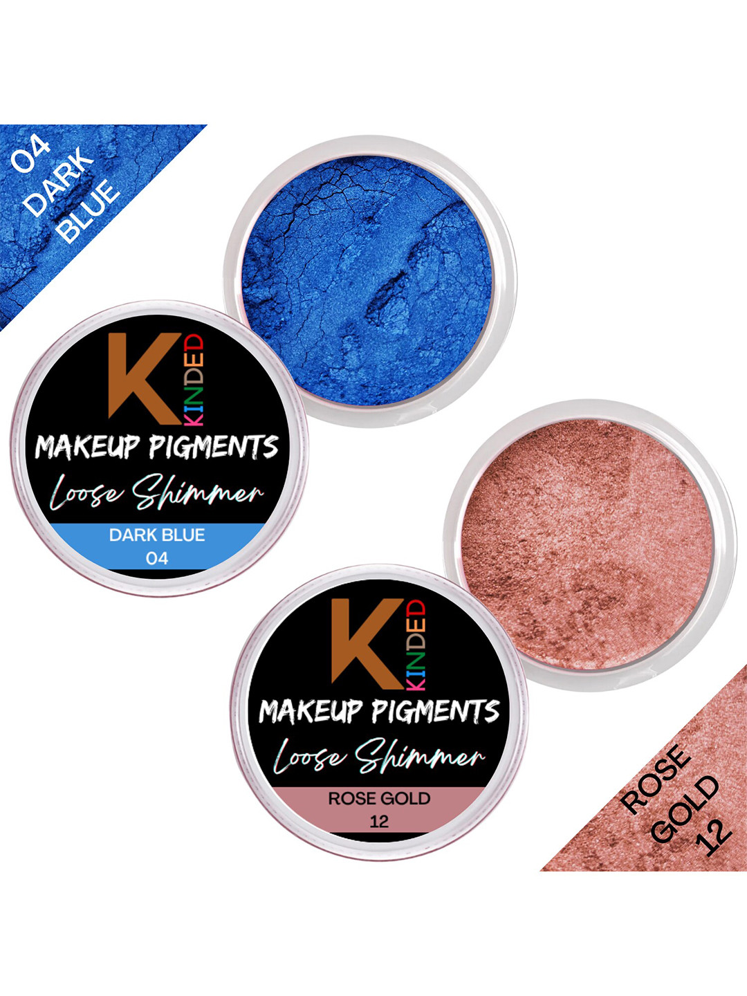 KINDED Set Of 2 Makeup Pigments Loose Shimmer Eyeshadow - Dark Blue 04 & Rose Gold 12