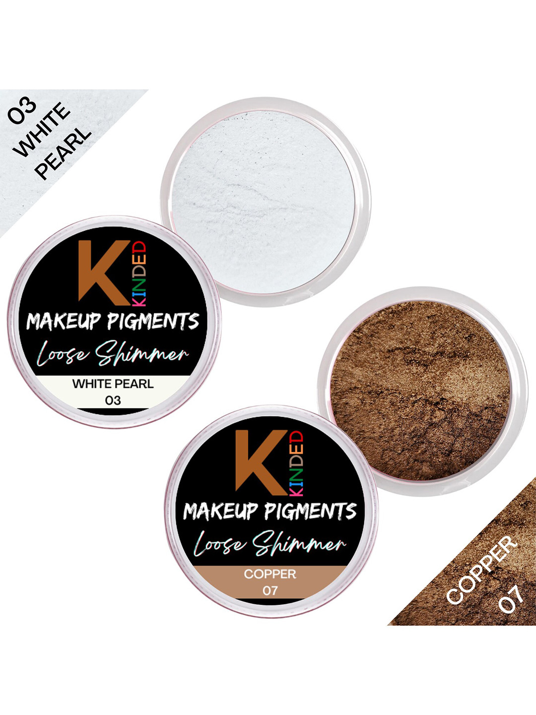 KINDED Set Of 2 Makeup Pigments Loose Shimmer Eyeshadow - White Pearl 03 & Copper 07