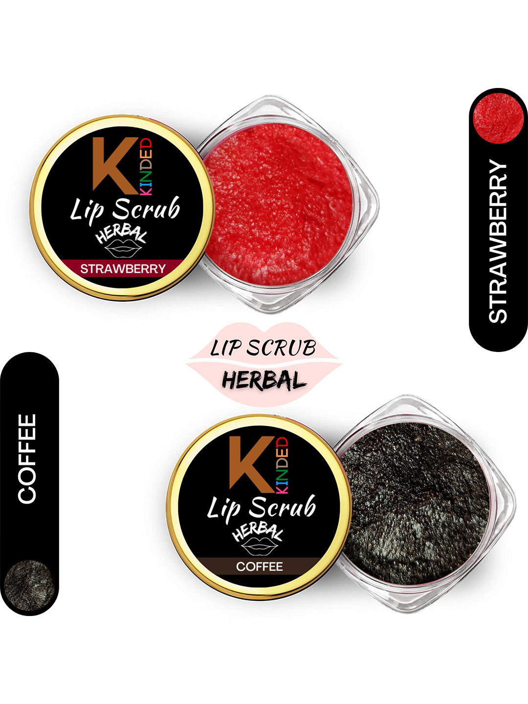 KINDED Set of 2 Herbal Lip Scrub 10 g Each - Strawberry 03 & Coffee 07