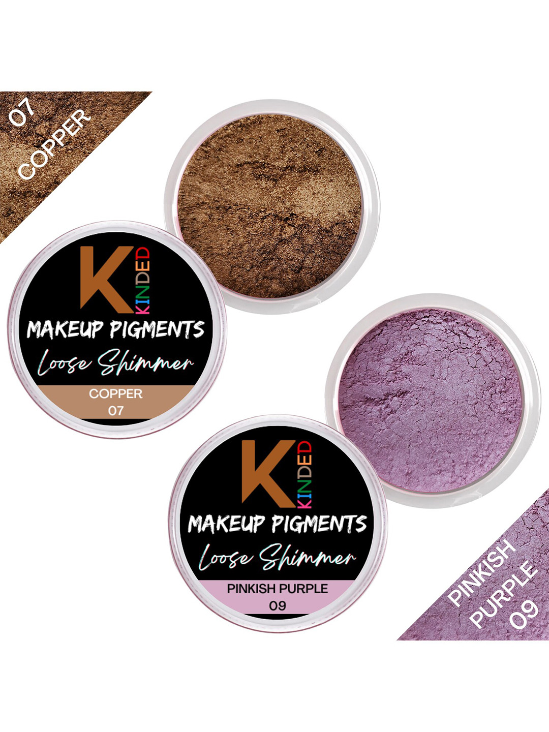 KINDED Set Of 2 Makeup Pigments Loose Shimmer Eyeshadow - Pinkish Purple 09 & Copper 07
