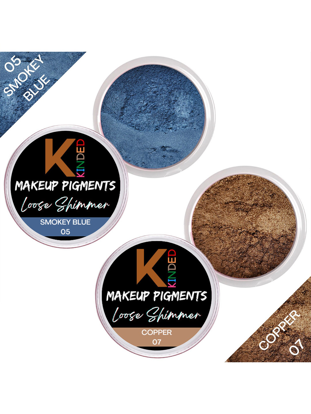 KINDED Set Of 2 Makeup Pigments Loose Shimmer Eyeshadow - Smokey Blue 05 & Copper 07