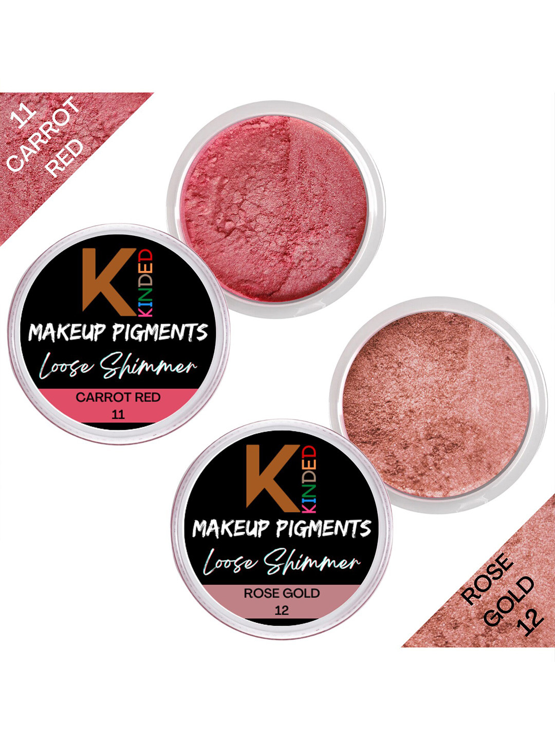 KINDED Set of 2 Makeup Pigments Loose Shimmer Eyeshadow - Carrot Red 11 & Rose Gold 12