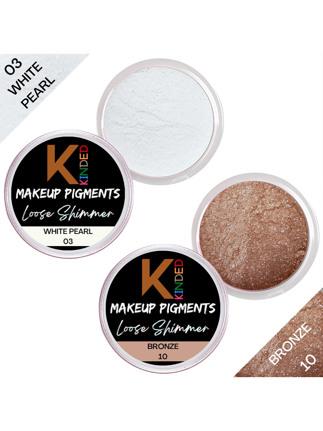 KINDED Set of 2 Makeup Pigments Loose Shimmer Eyeshadow - White Pearl 03 & Bronze 10