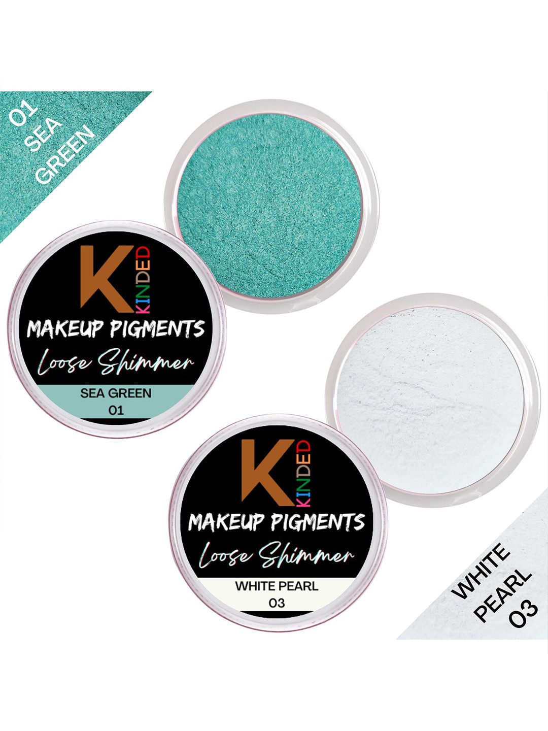KINDED Set of 2 Makeup Pigments Loose Shimmer Eyeshadow - Sea Green 01 & White Pearl 03