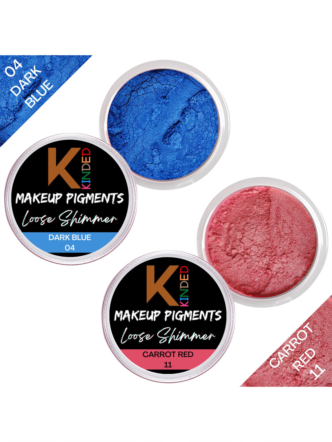 KINDED Set of 2 Makeup Pigments Loose Shimmer Eyeshadow - Dark Blue 04 & Carrot Red 11