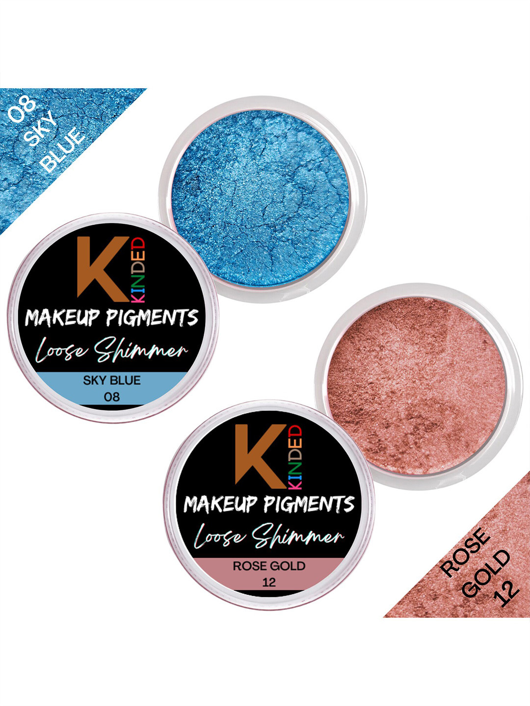 KINDED Set of 2 Makeup Pigments Loose Shimmer Eyeshadow - Sky Blue 08 & Rose Gold 12