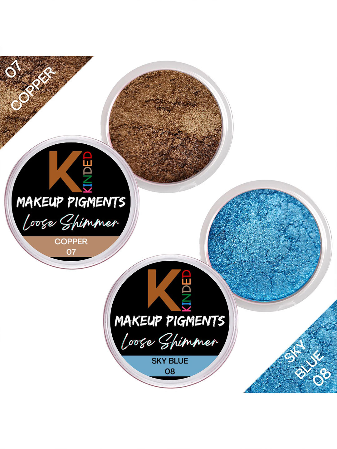 KINDED Set of 2 Makeup Pigments Loose Shimmer Eyeshadow - Copper 07 & Sky Blue 08