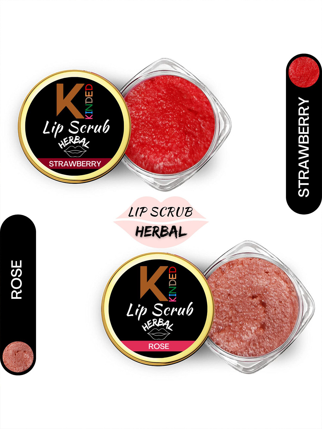 KINDED Set Of 2 Herbal Lip Scrubs 10 gm Each - Strawberry & Rose