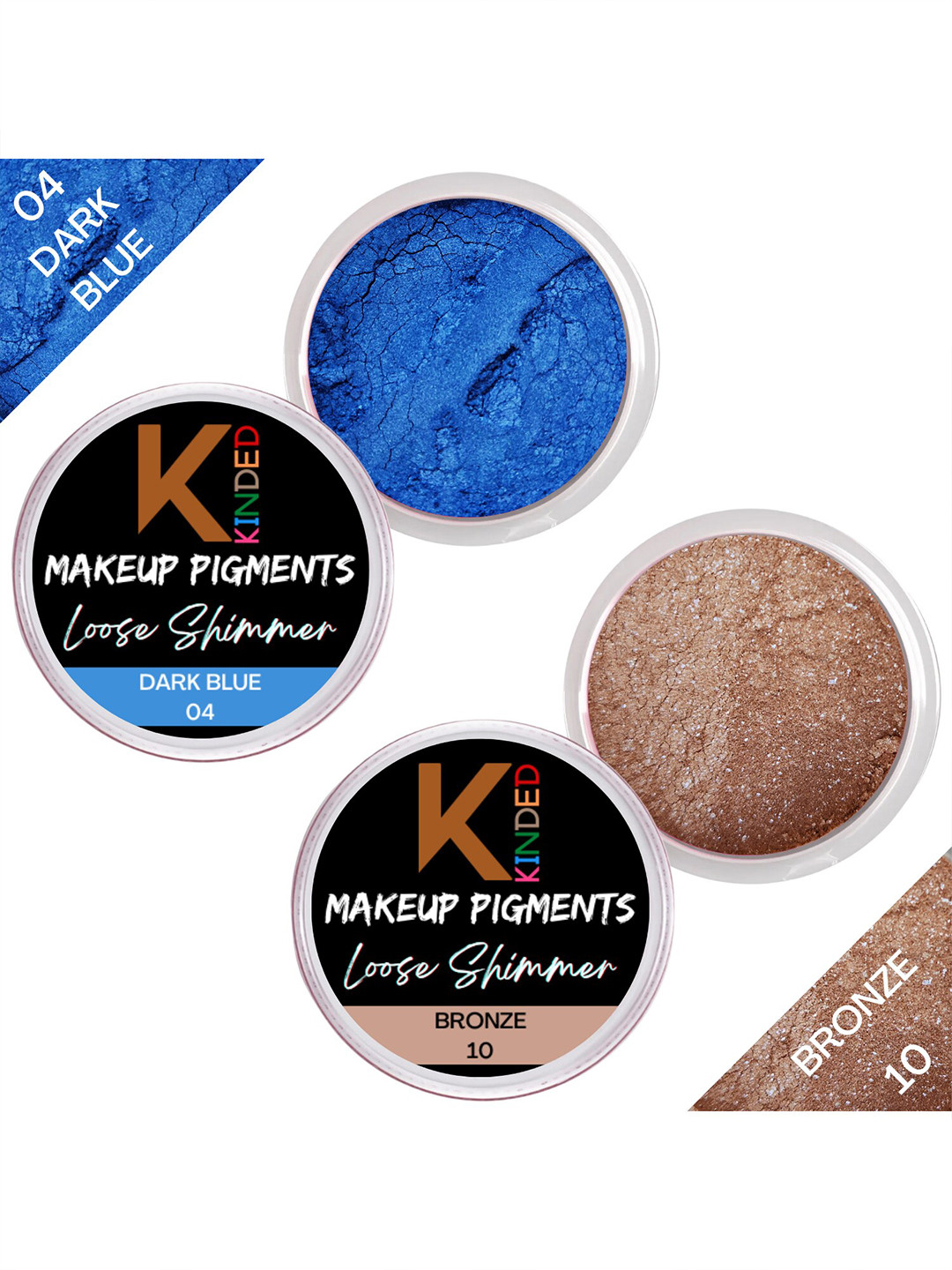 KINDED Set of 2 Makeup Pigments Loose Shimmer Eyeshadow - Dark Blue 04 & Bronze 10