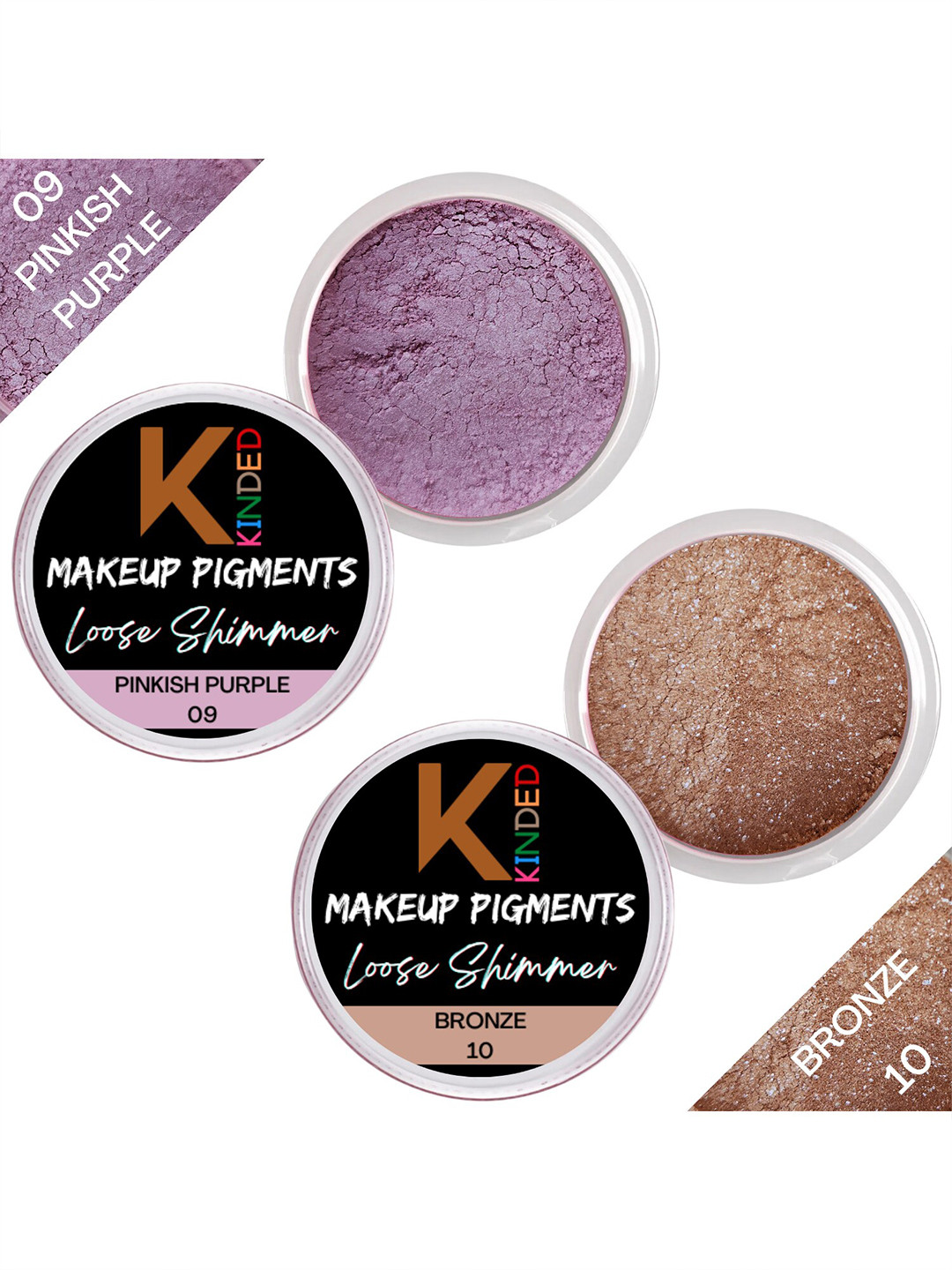 KINDED Set of 2 Makeup Pigments Loose Shimmer Eyeshadow - Pinkish Purple 09 & Bronze 10