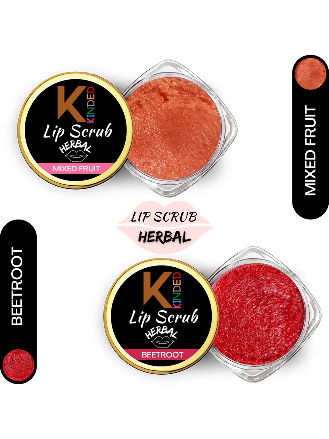 KINDED Set Of 2 Herbal Lip Scrubs 10 gm Each - Mixed Fruit & Beetroot