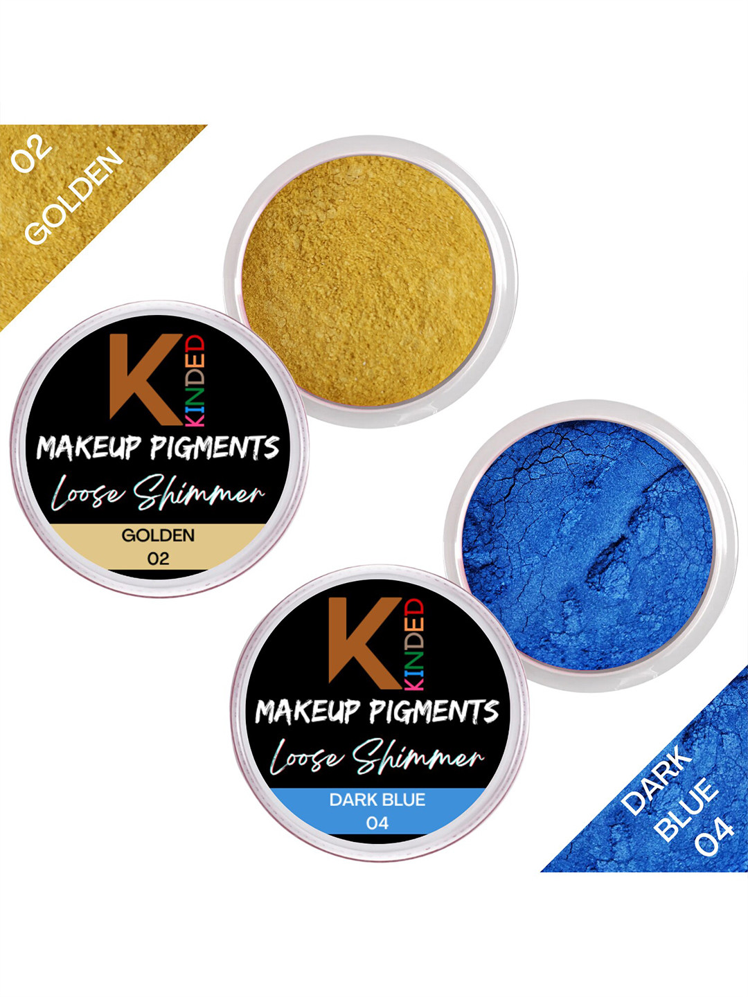 KINDED Set of 2 Makeup Pigments Loose Shimmer Eyeshadow - Golden 02 & Dark Blue 04