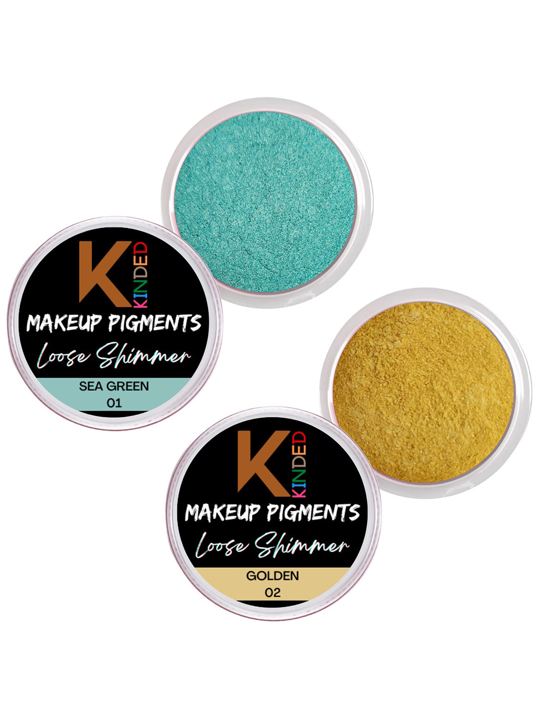 KINDED Set Of 2 Makeup Pigments Loose Shimmer Powder Eyeshadow - Sea Green 01 & Golden 02