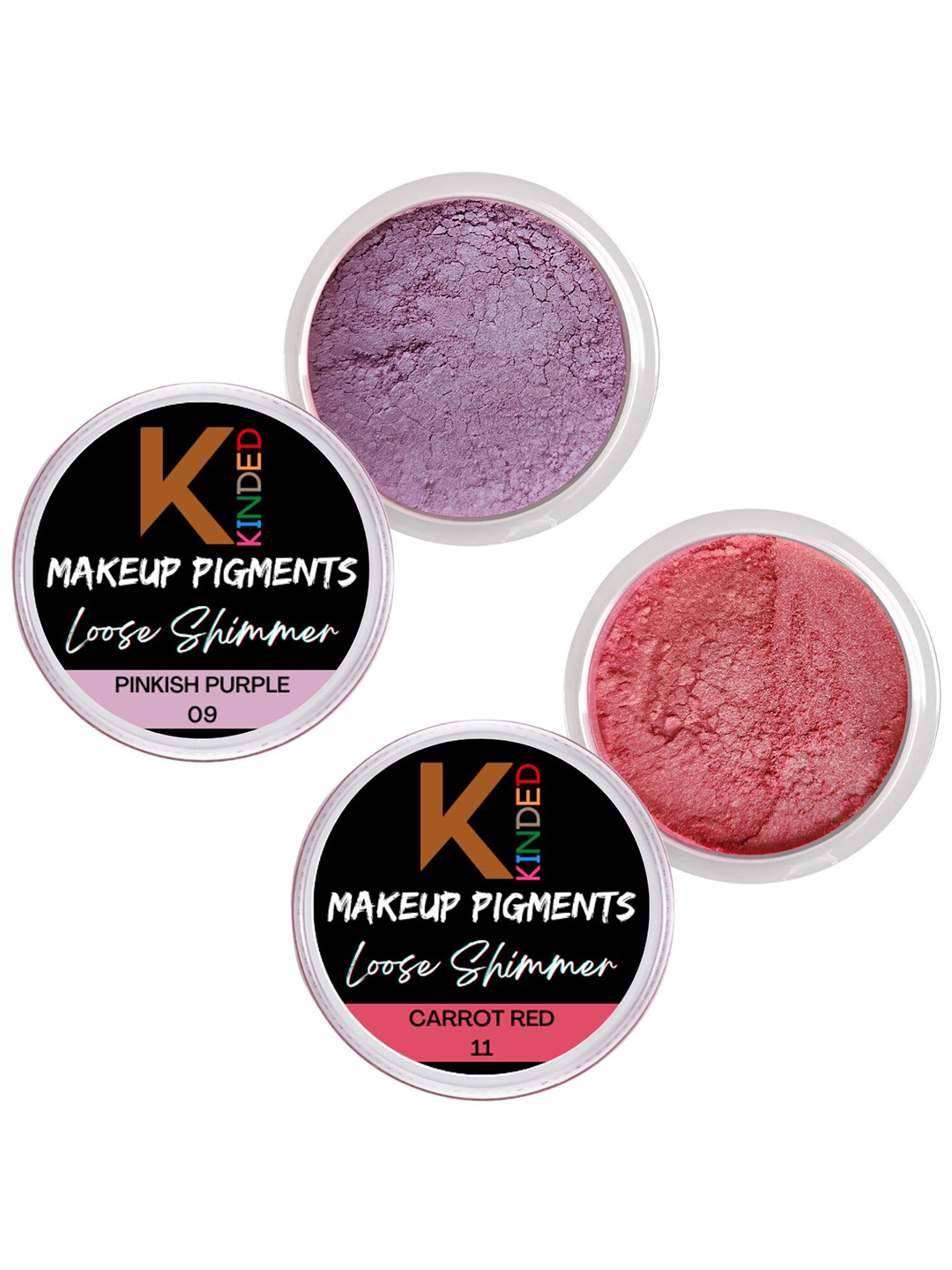 KINDED Set Of 2 Makeup Pigments Loose Shimmer Powder Eyeshadow - PinkishPurple & CarrotRed