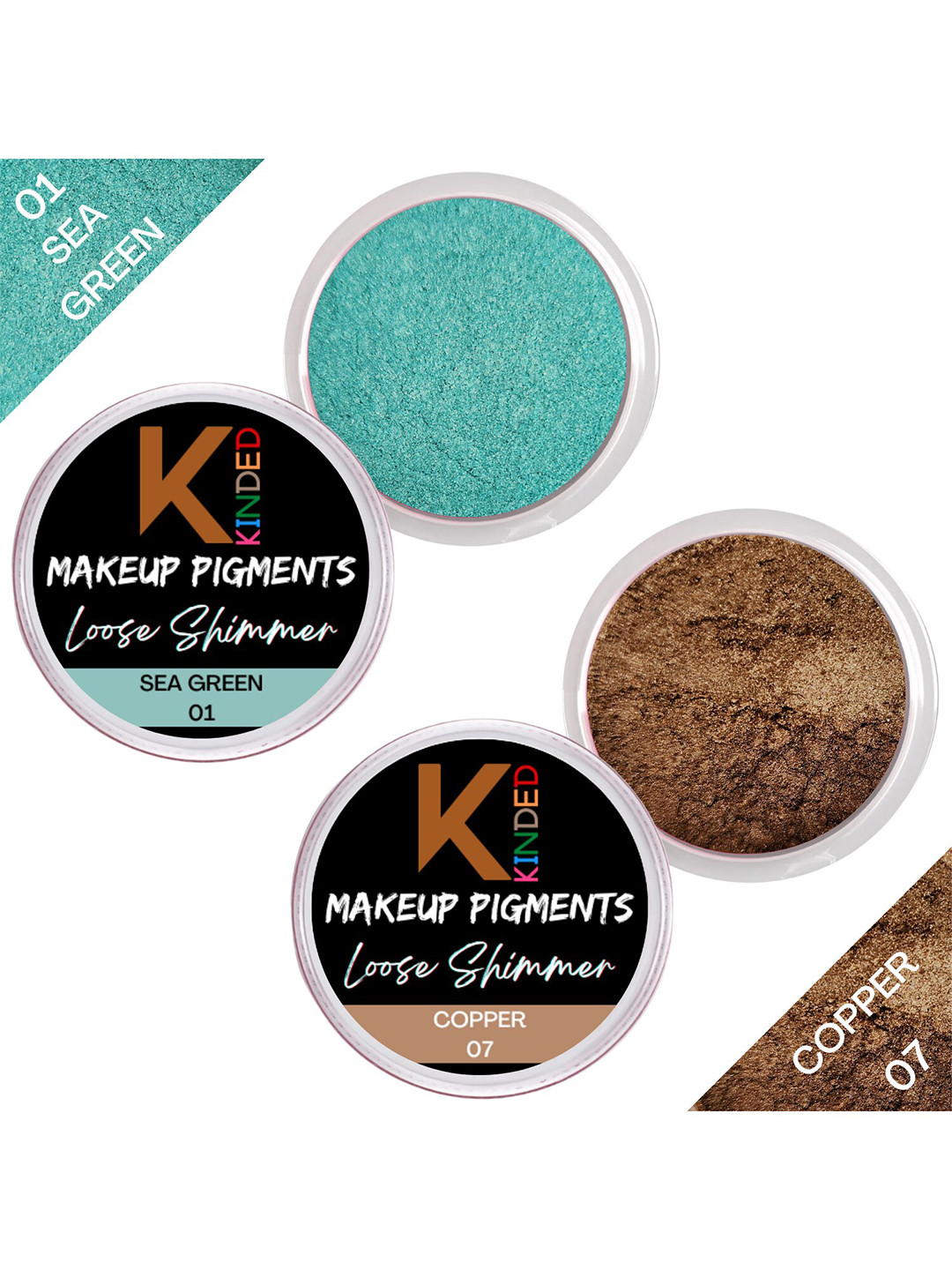 KINDED Set Of 2 Makeup Pigments Loose Shimmer Powder Eyeshadow - Sea Green 01 & Copper 07