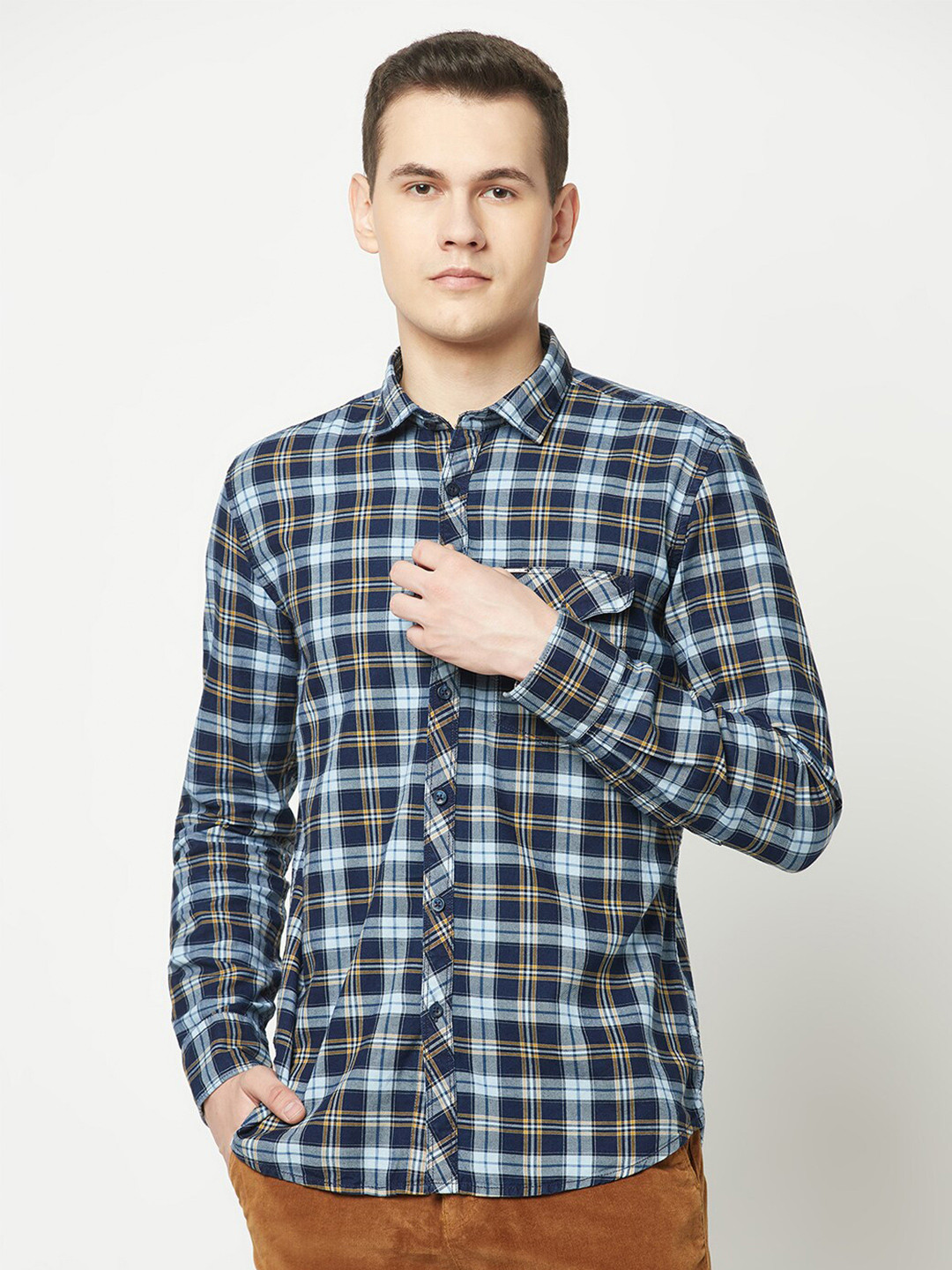 Crimsoune Club India Slim Tartan Checks Slim Fit Pure Cotton Casual Shirt