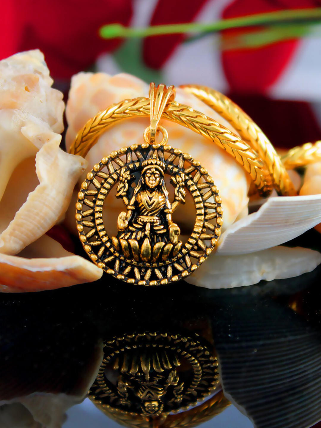 NAKABH Gold-Plated Oxidised Necklace & Pendant