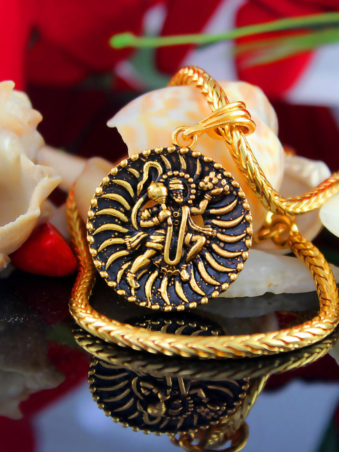 NAKABH Gold-Plated Oxidised Necklace & Pendant