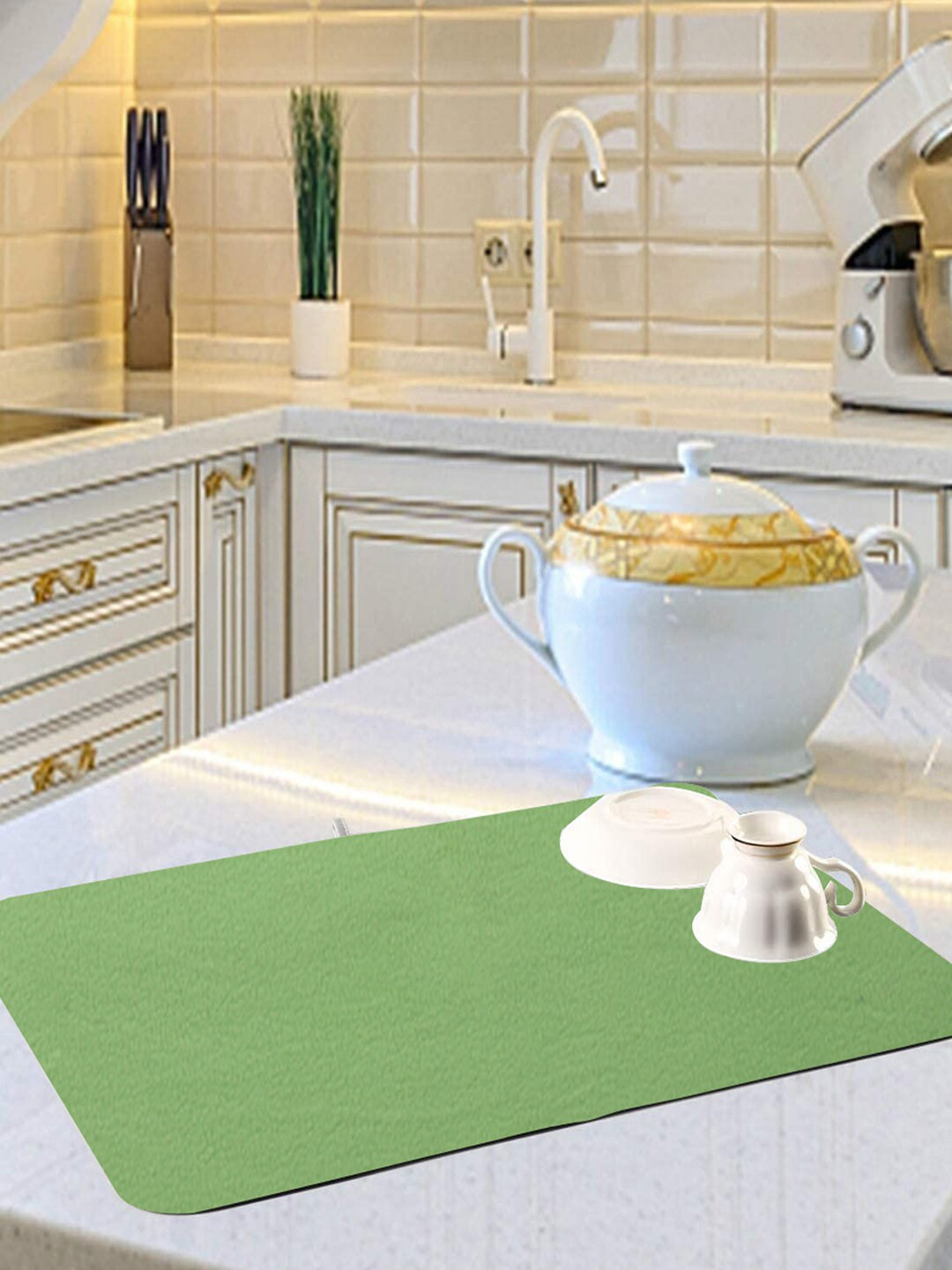 Kuber Industries Green Microfiber Reversible Water Absorption Dish Drying Mat